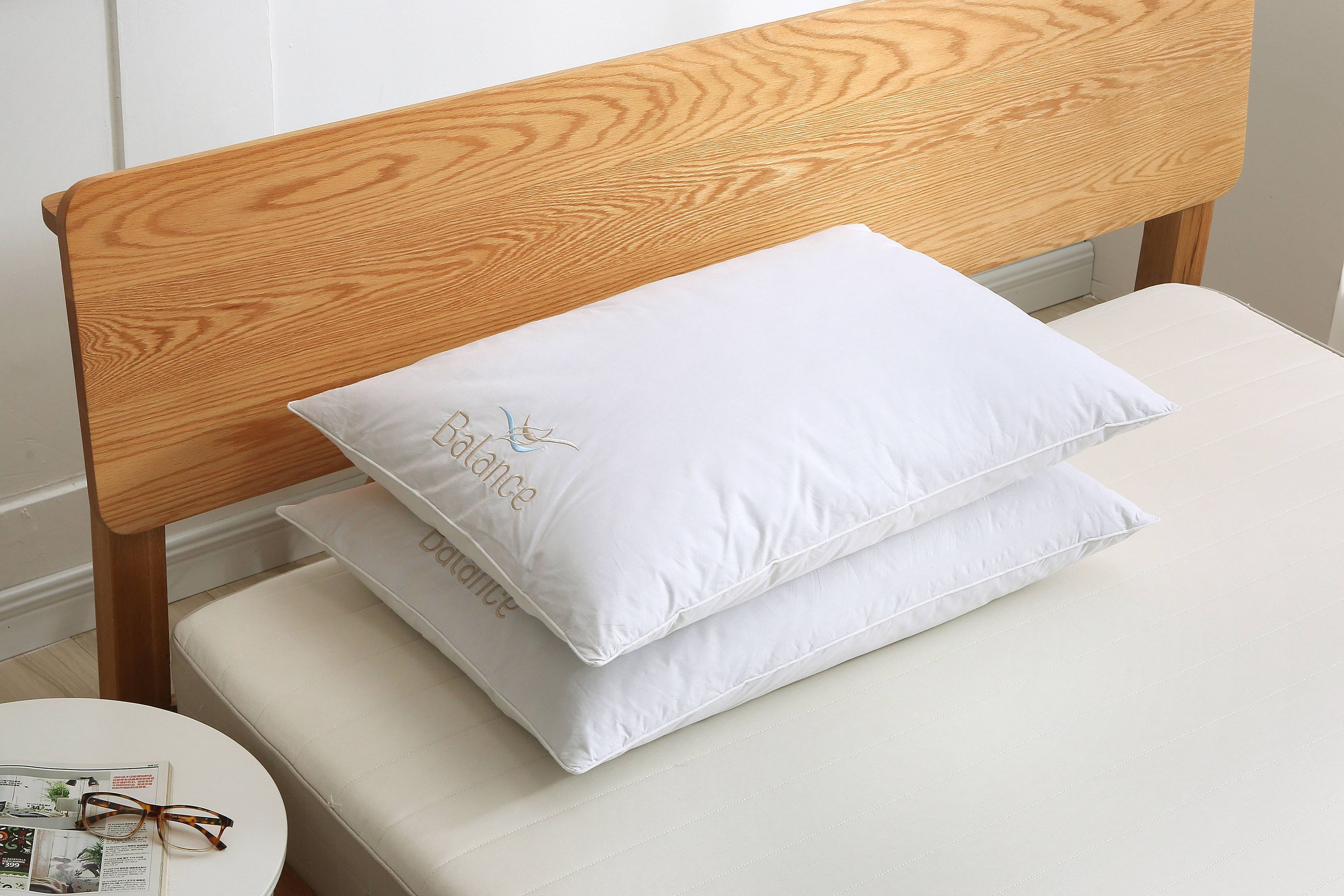 Queen Size White Cotton Duck Down Bed Pillows Twin Pack