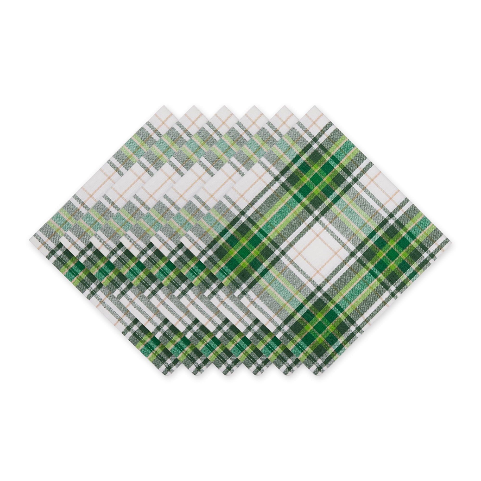 Green and White Plaid Cotton Napkin Set of 6