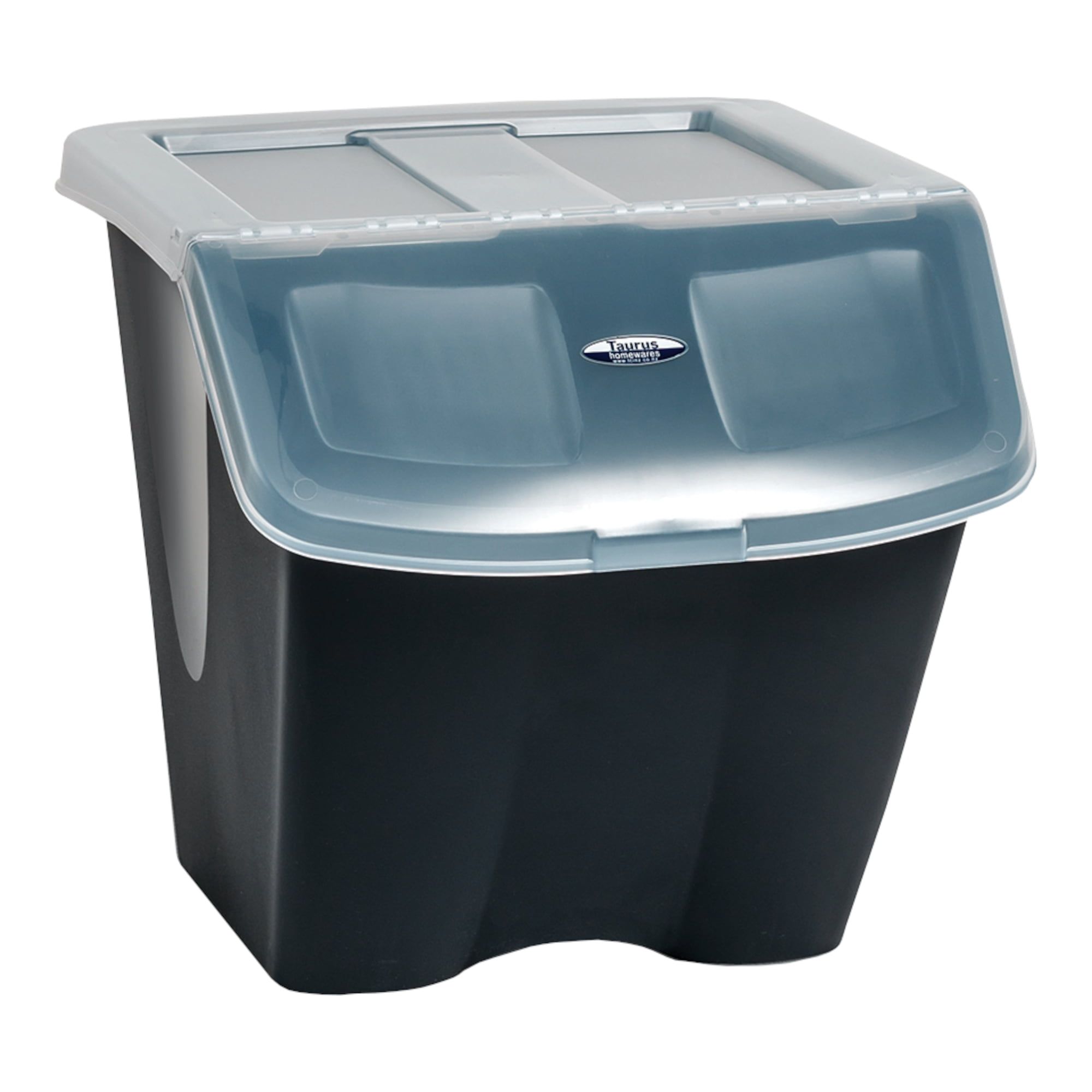 Black Stackable Plastic Storage Bin with Clear Lid