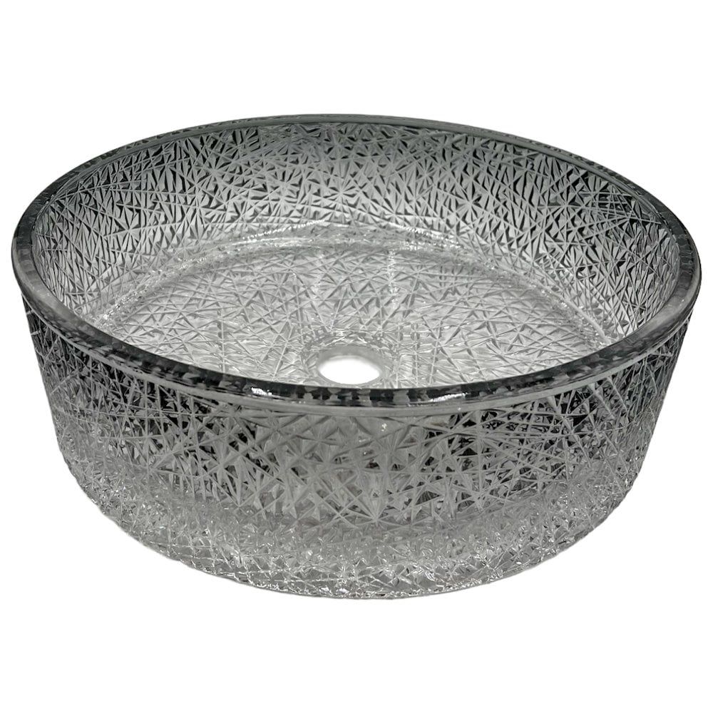 16'' Round Textured Clear Glass Vessel Sink