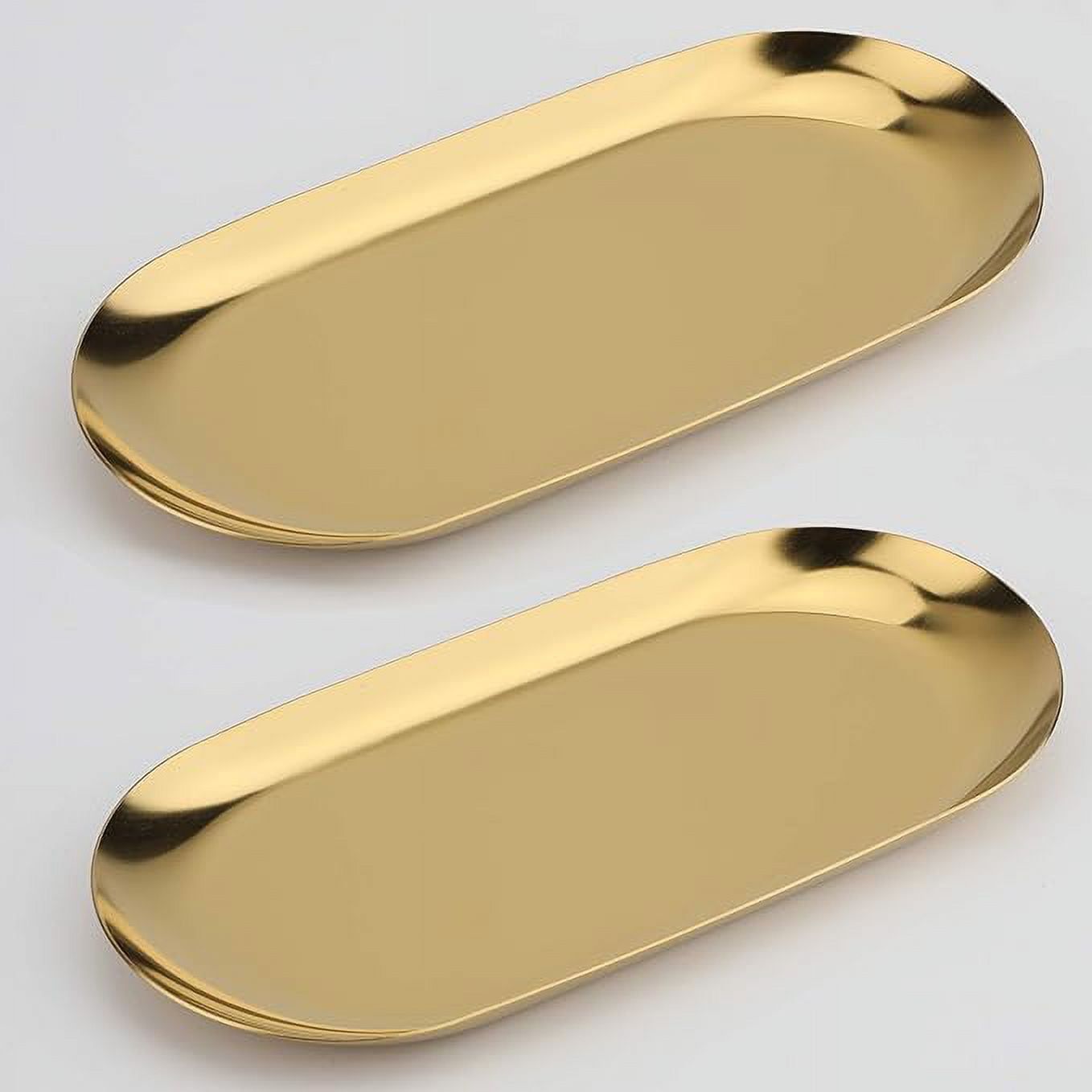 Gold Polished Stainless Steel Oval Decorative Trays, Set of 2