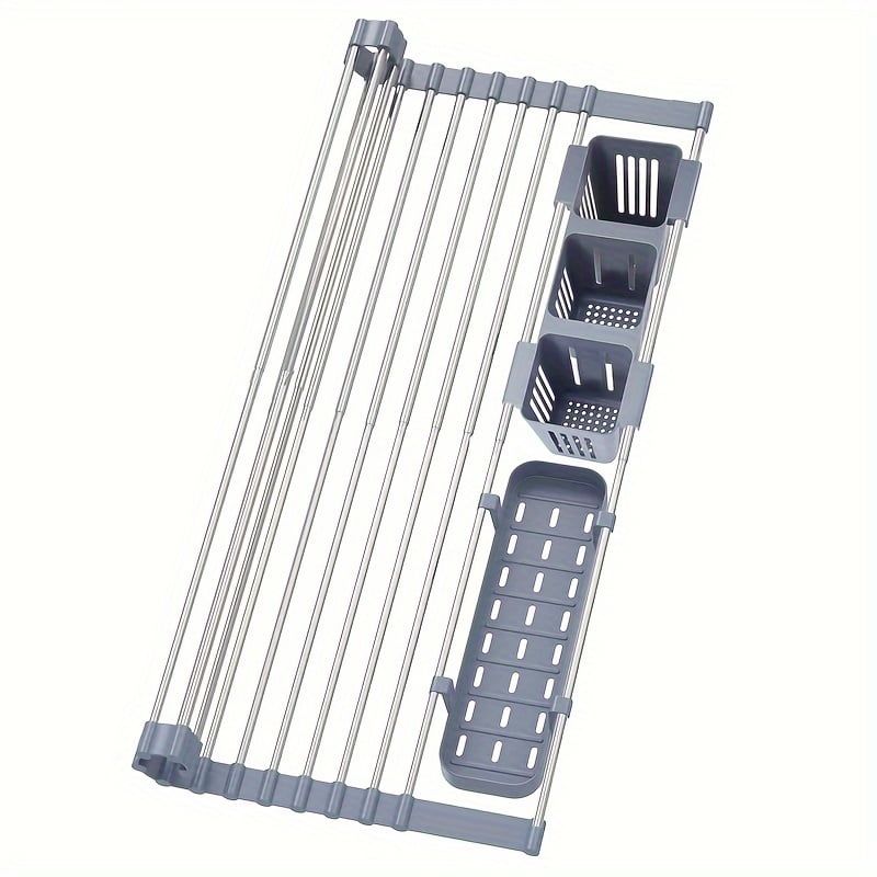 Gray Stainless Steel Foldable Over Sink Dish Drying Rack