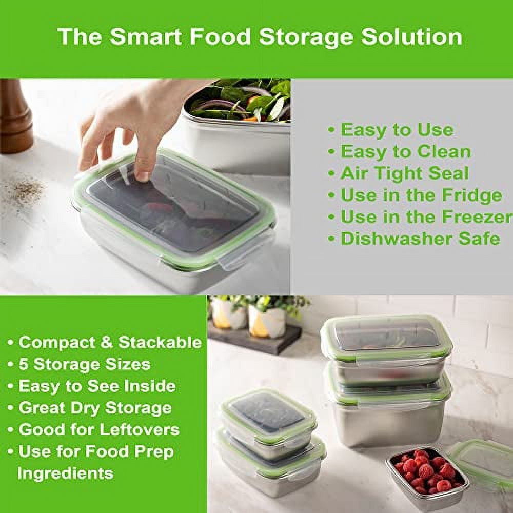 Stainless Steel Rectangular Food Storage Containers with Clear Lids, Set of 5