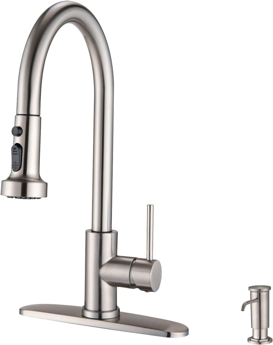 Stainless Steel High Arc Pull Down Kitchen Faucet with Soap Dispenser