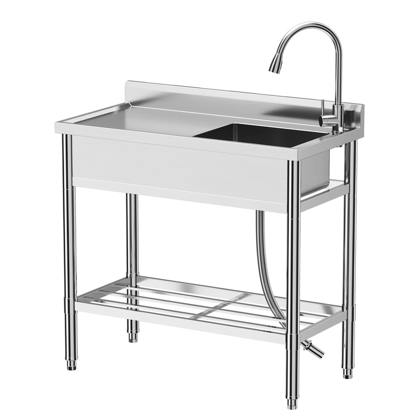 Polished Stainless Steel Freestanding Single Bowl Utility Sink