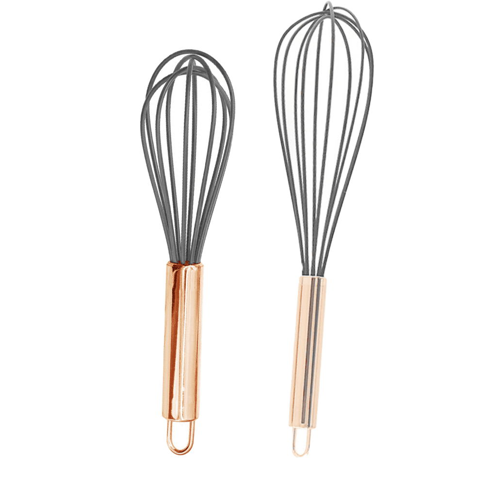 Rose Gold and Gray Silicone Balloon Whisk Set, 10" and 12"