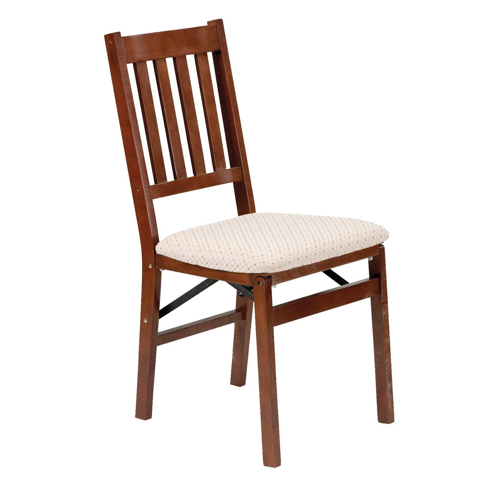 Cherry Wood Folding Chair with Blush Upholstered Seat