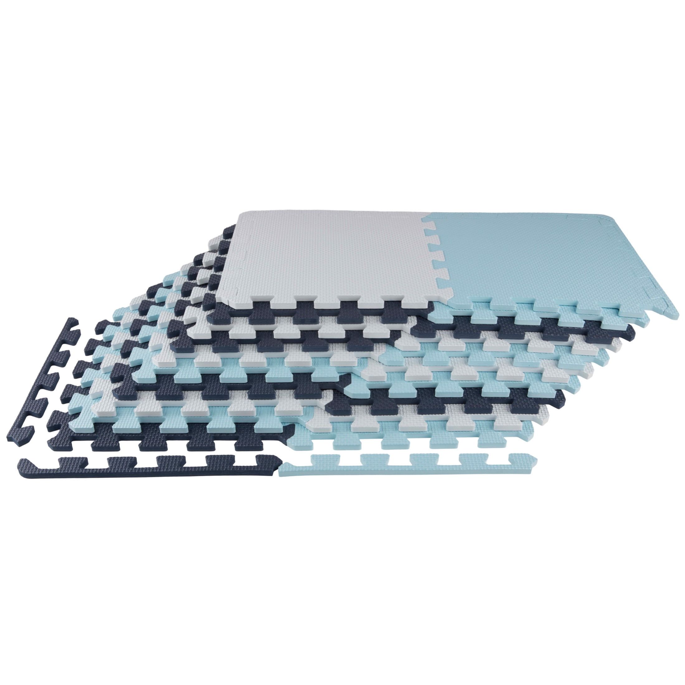 Blue and White EVA Foam Interlocking Floor Tiles, 20-Pack