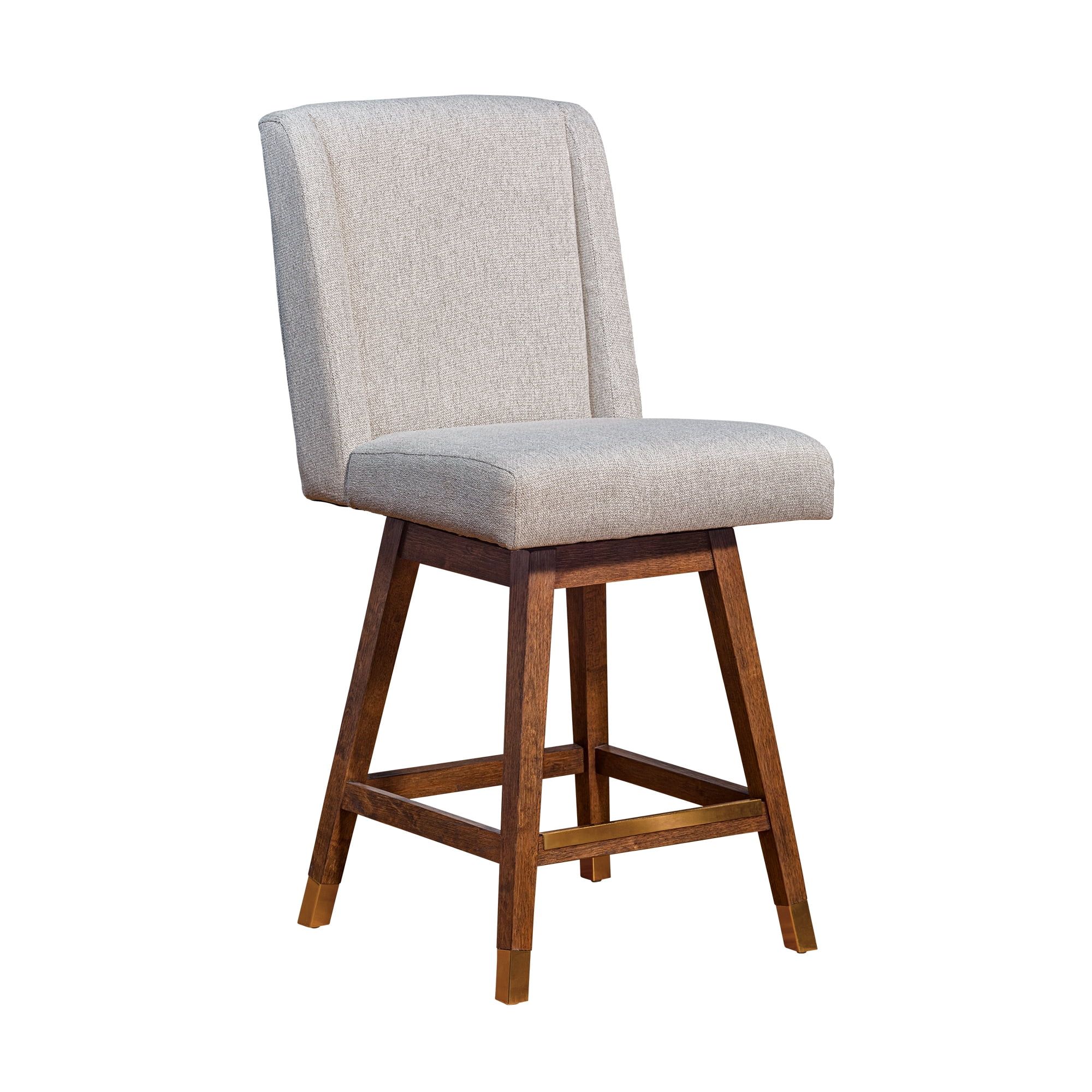 Classic Wingback Swivel Stool in Brown Oak with Taupe Leather