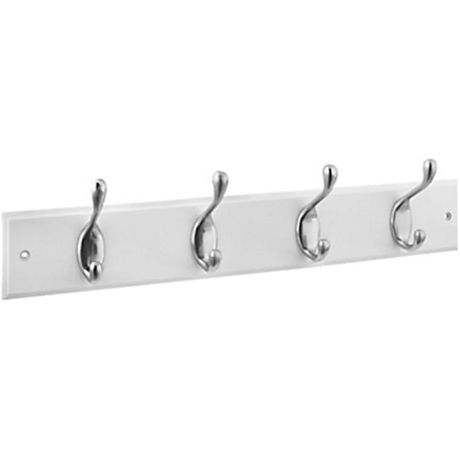 18-Inch Satin Nickel and White Wood Hook Rack