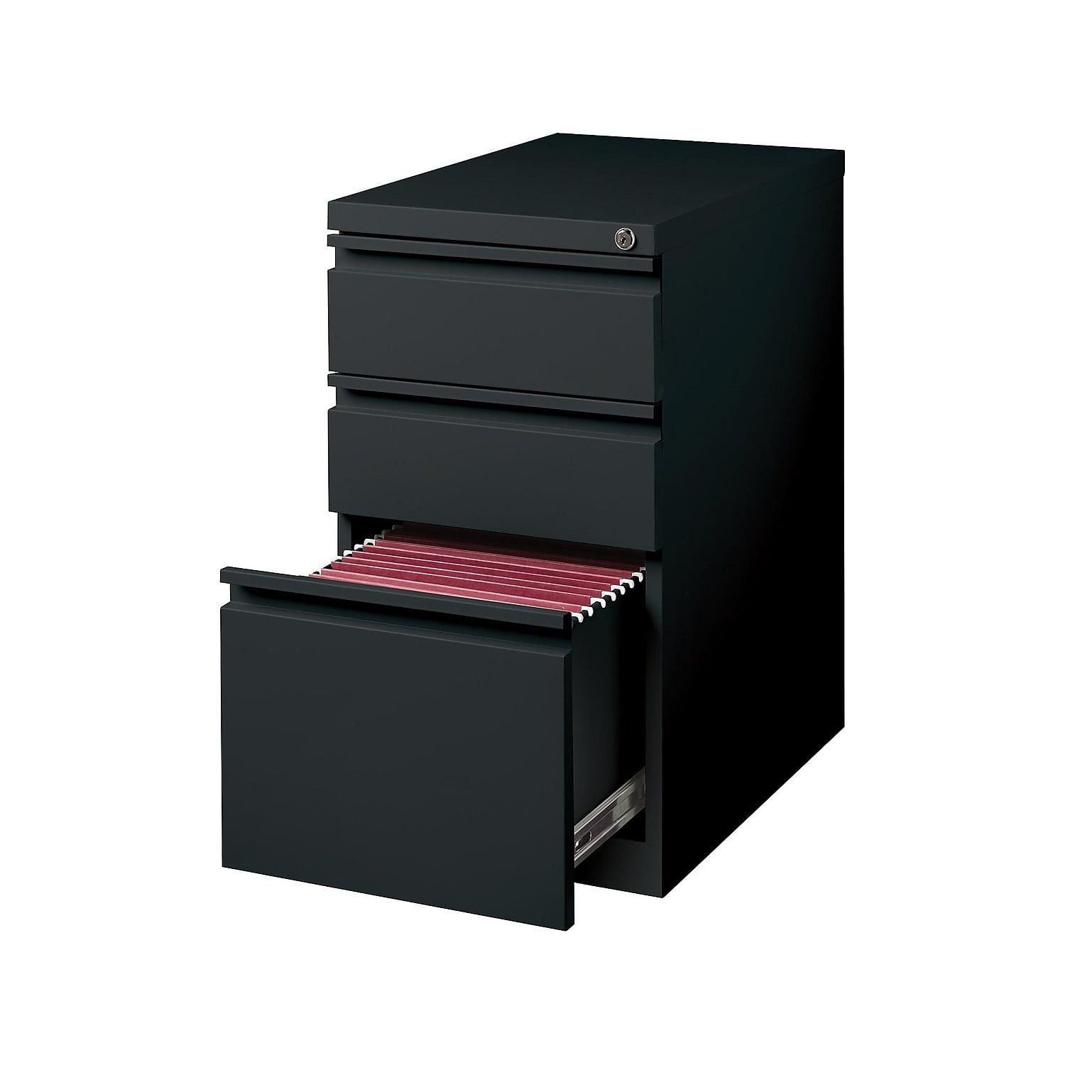 Black Metal 3-Drawer Lockable Mobile Pedestal File Cabinet