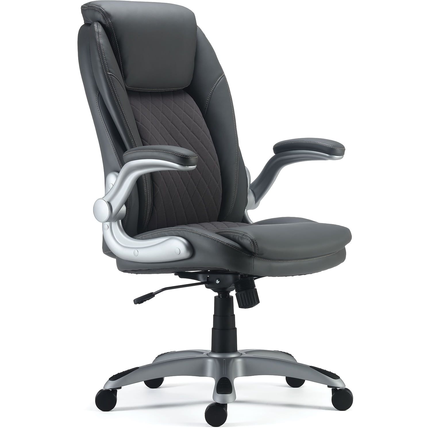 Gray Quilted Bonded Leather Office Chair with Adjustable Arms