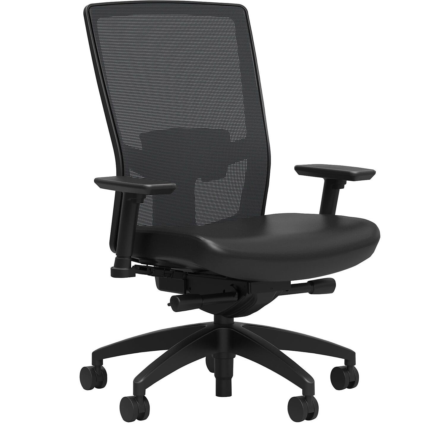 Modern Black Vinyl & Mesh Adjustable Task Chair with Swivel