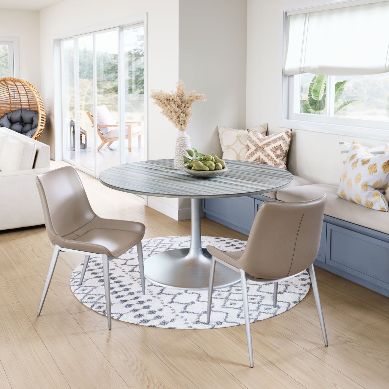 Contemporary Mid-Century 60" Round Gray Marble Dining Table