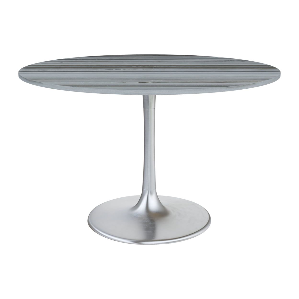 Star City 47" Round Marble Top Contemporary Dining Table in Gray & Silver