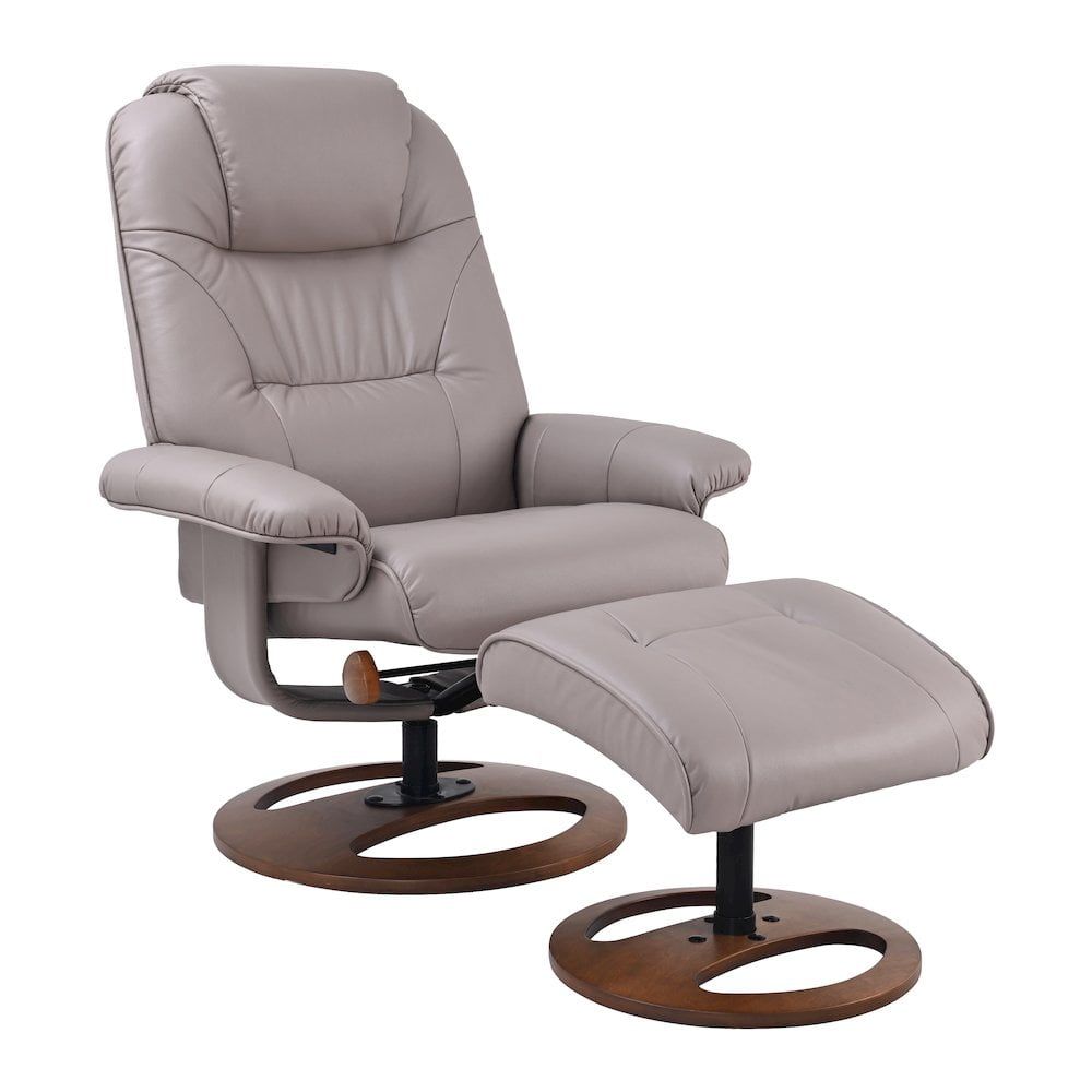 Scandinavian Gray Swivel Recliner and Ottoman with Metal Base