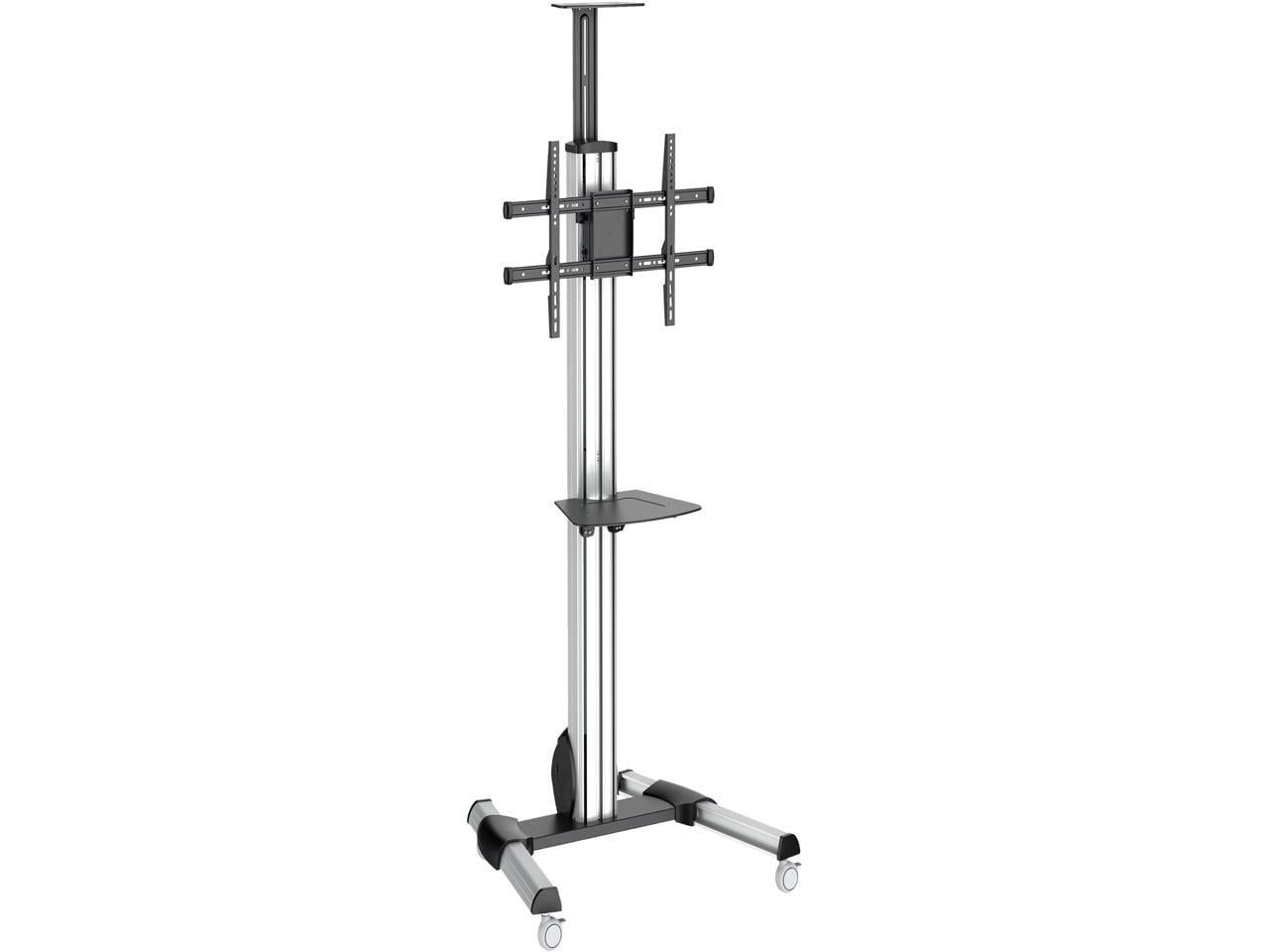 Adjustable Black & Stainless Steel Mobile TV & Media Cart with Lockable Wheels