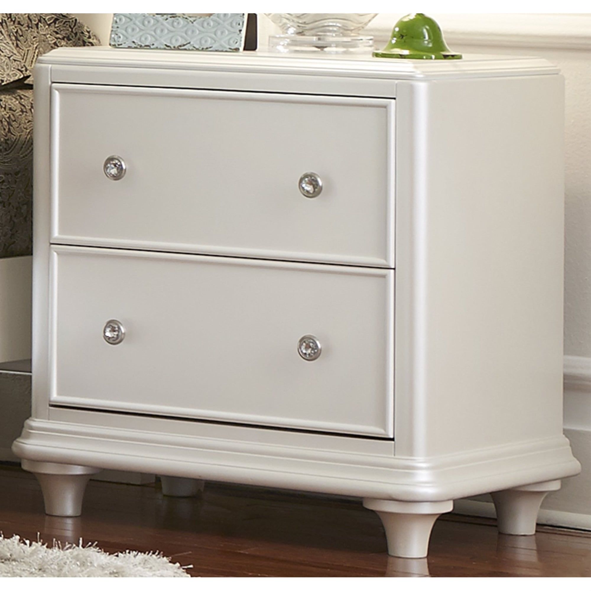 Stardust White 2 Drawer Poplar Nightstand with Crystal Knobs