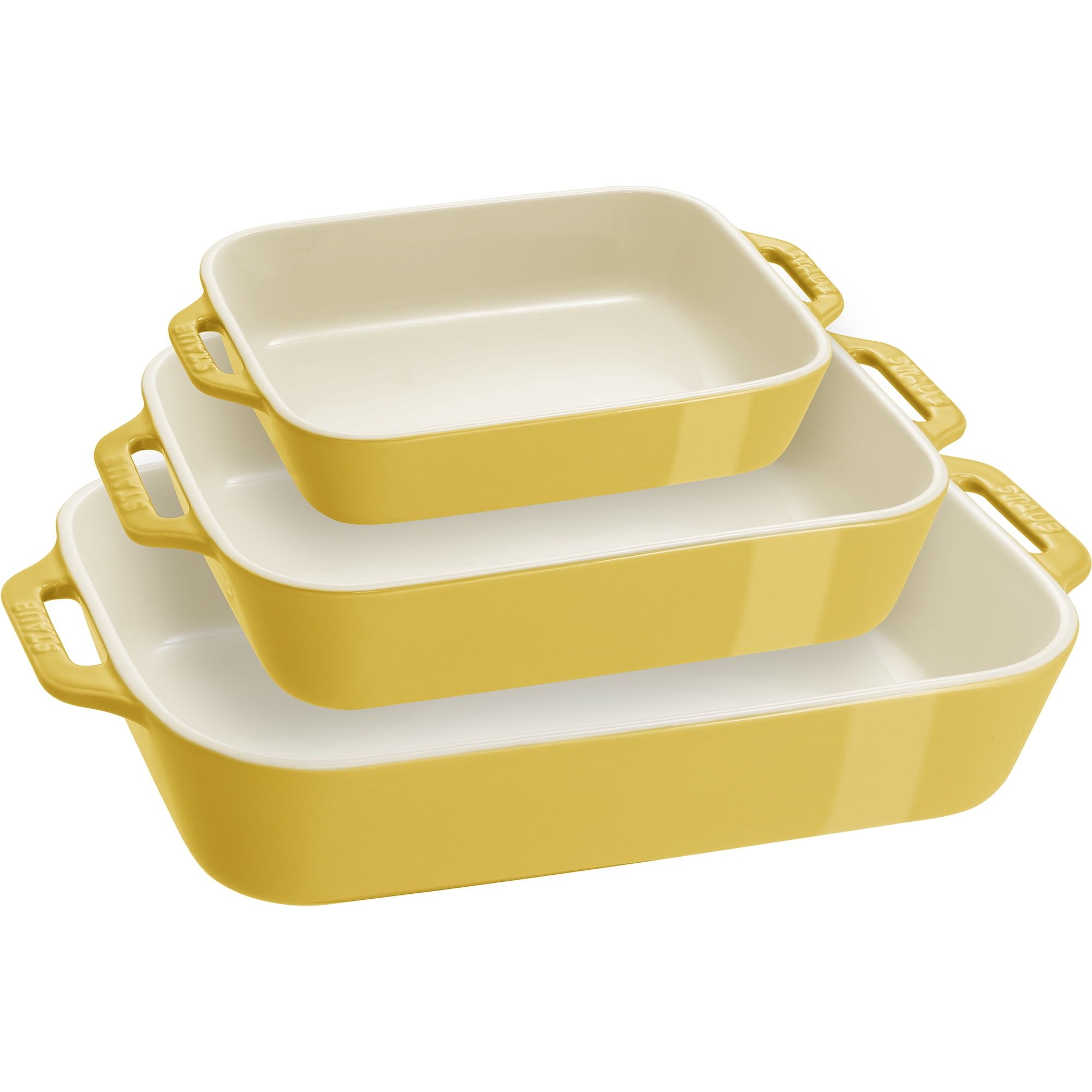 Citron Yellow Ceramic 3-Piece Rectangular Baking Dish Set