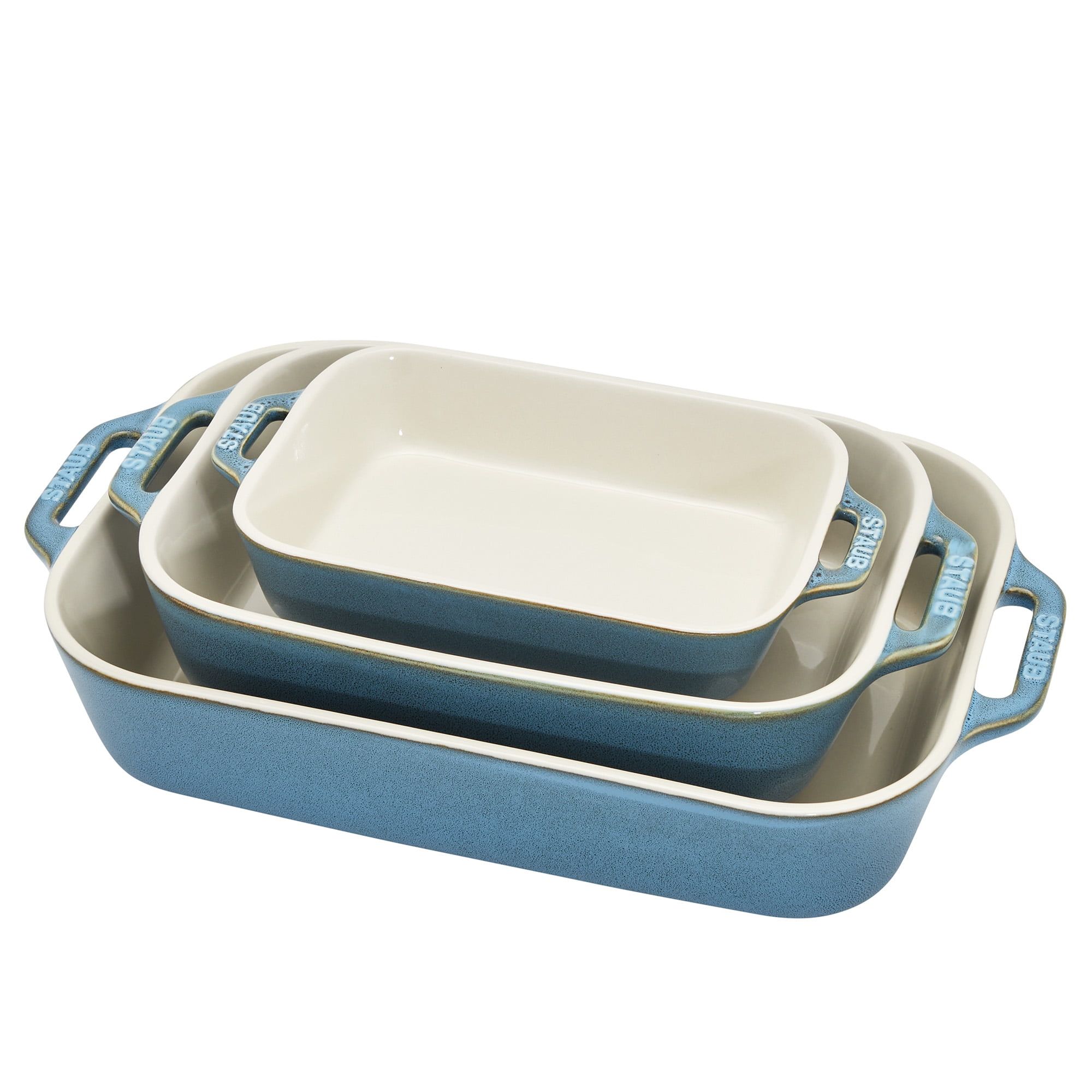 Rustic Turquoise Ceramic 3-Piece Rectangular Baking Dish Set