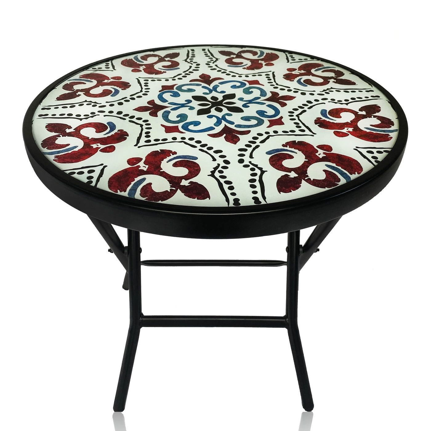 18" Black Steel Foldable Table with Mosaic Glass Top