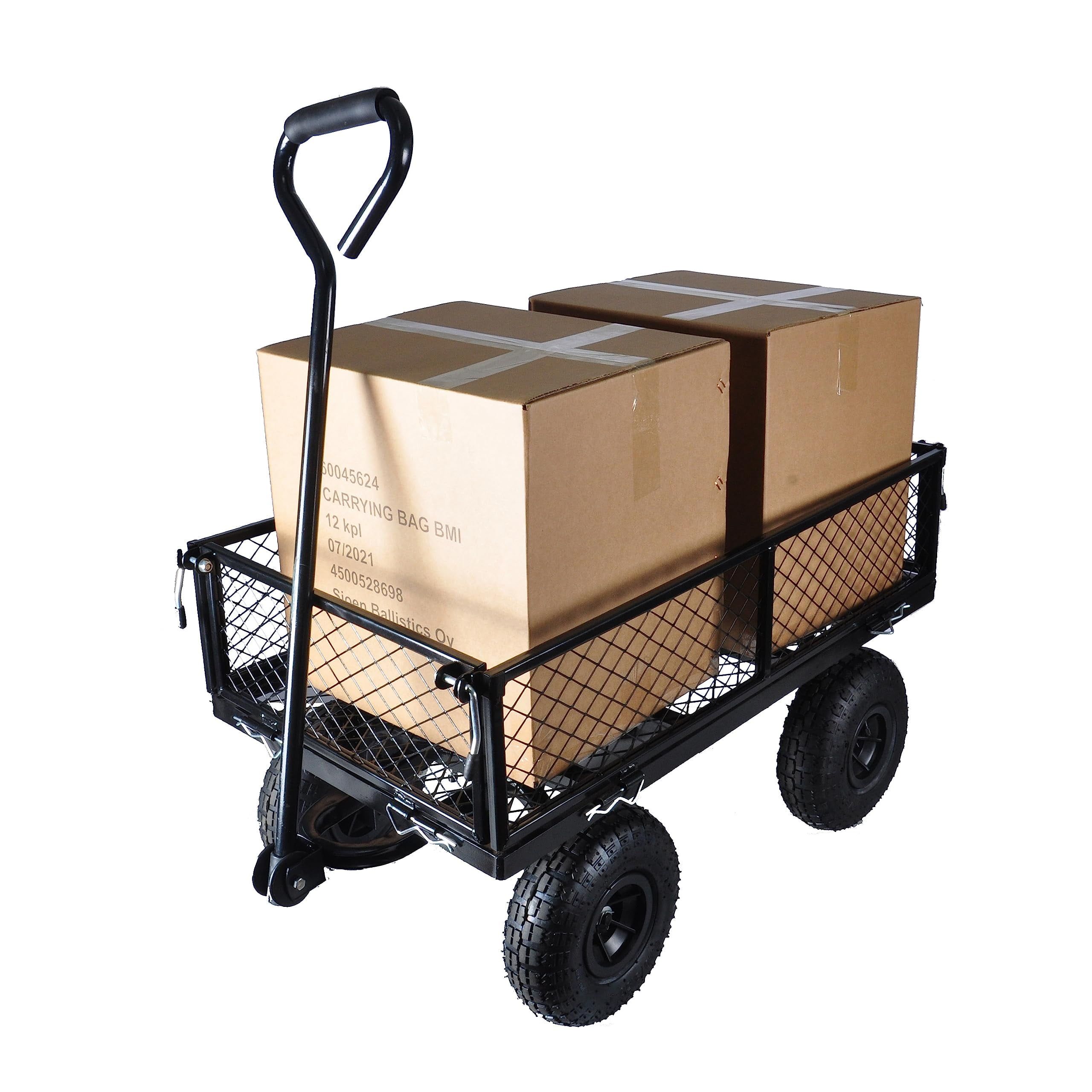 Black 3.5 Cu.ft Heavy Duty Metal Garden Wagon with Plastic Handle