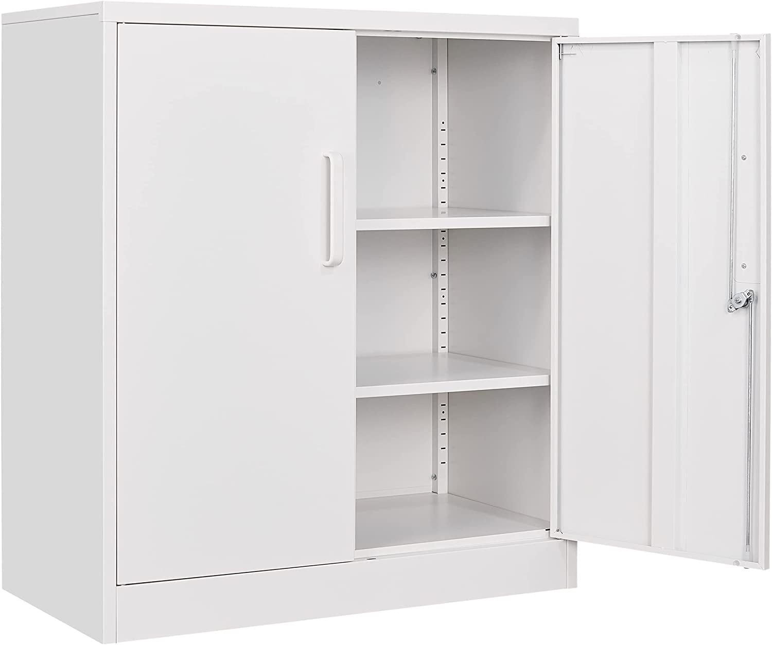 White Steel Lockable Office Cabinet with Adjustable Shelving