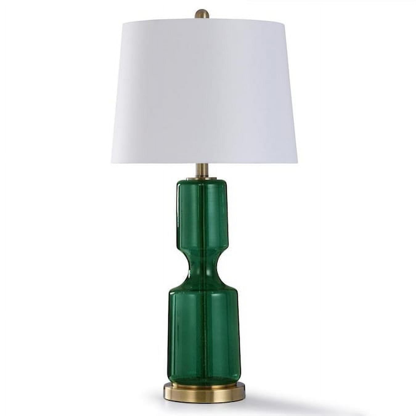 Seeded Emerald Blue Glass & Brushed Steel 31" Table Lamp