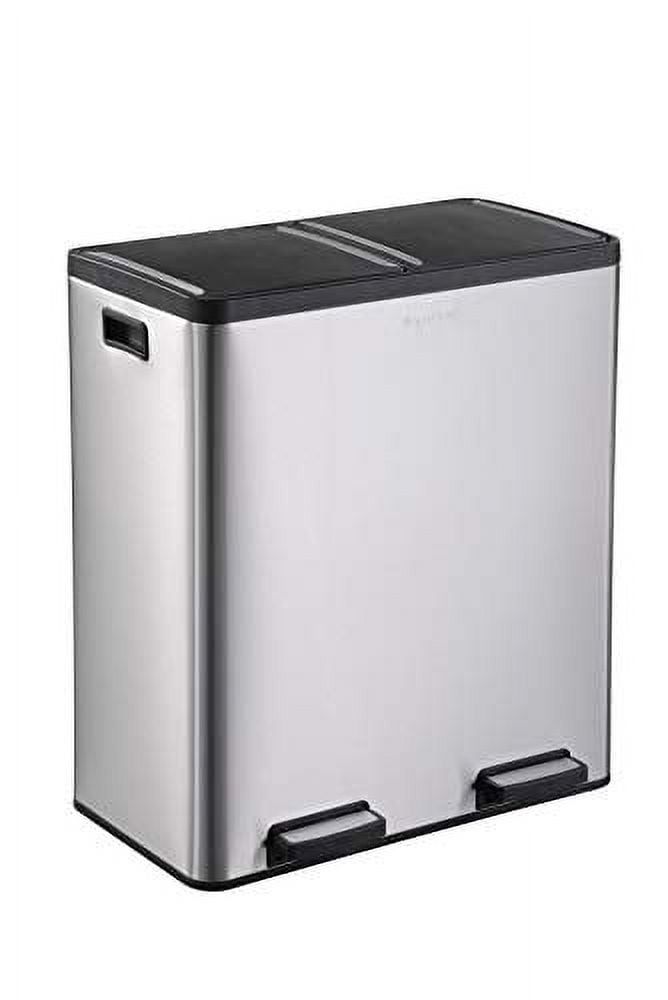 Stainless Steel Dual Compartment Soft-Step Trash and Recycling Bin