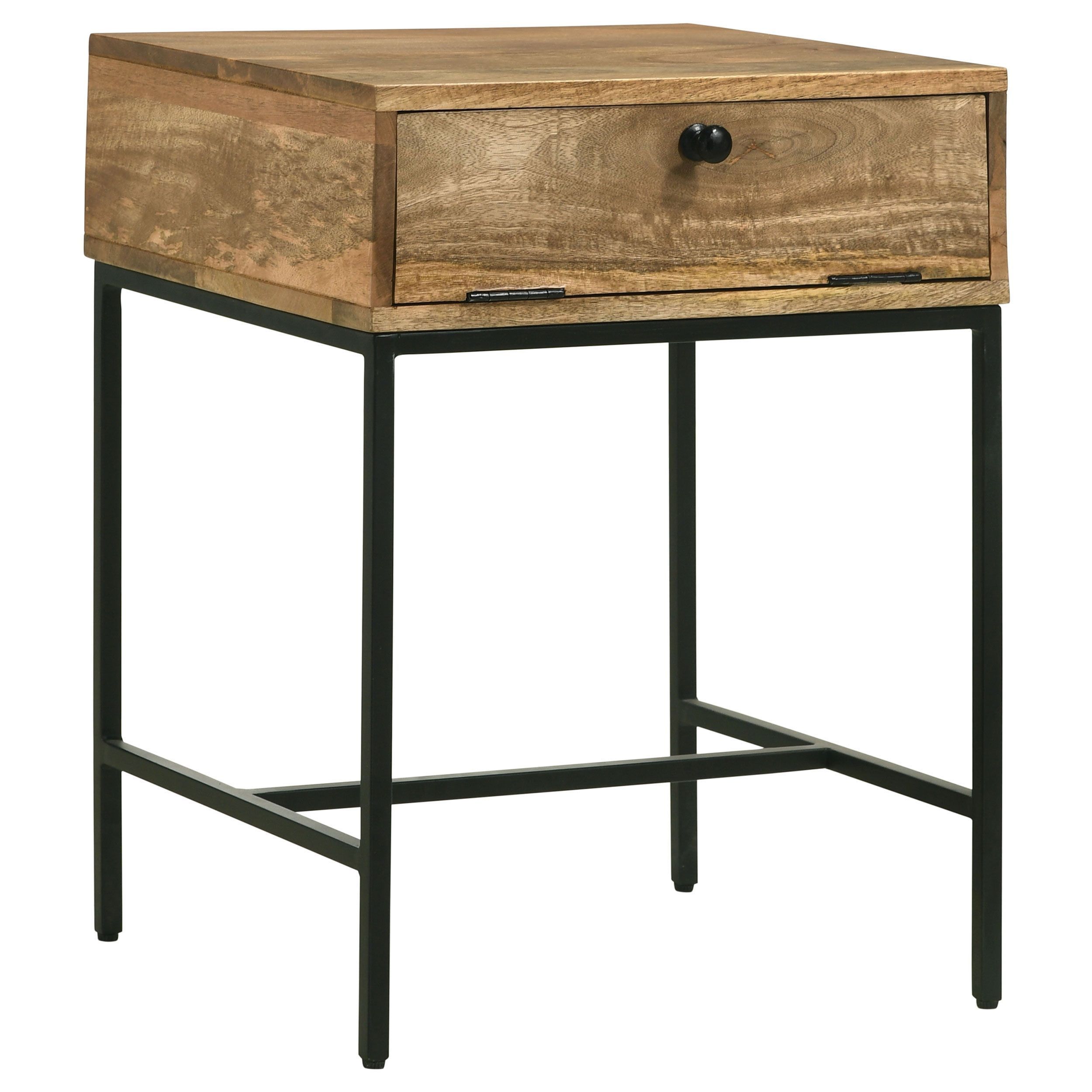 Honey Brown Mango Wood and Iron Rectangular End Table with Storage