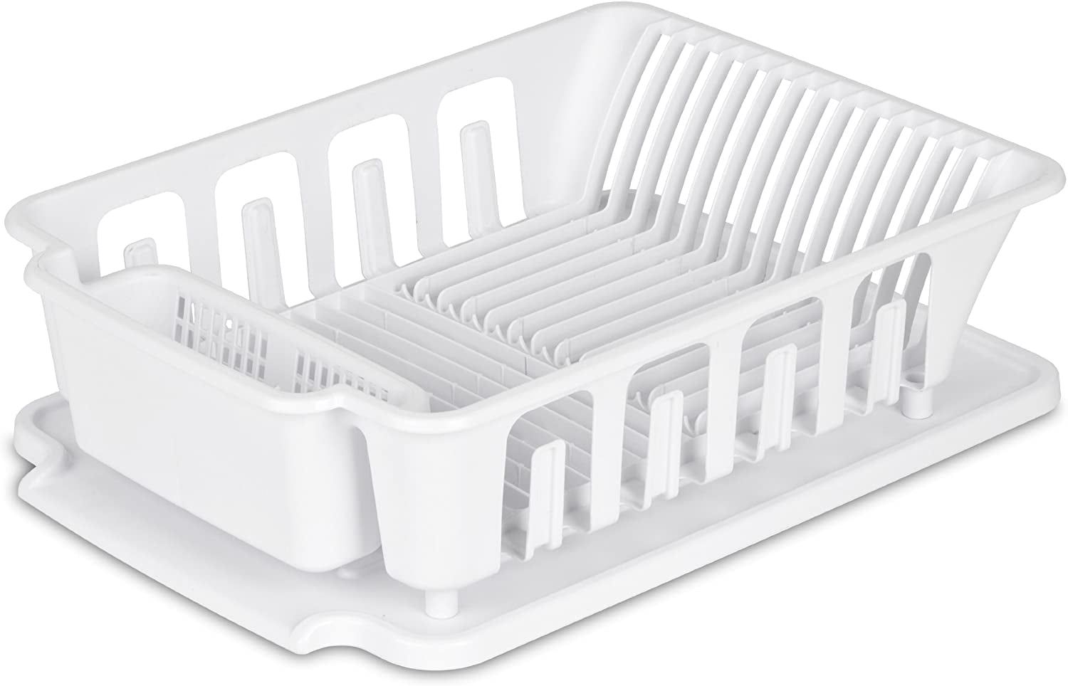 White Large Rust-Resistant Dish Rack with Utensil Cup