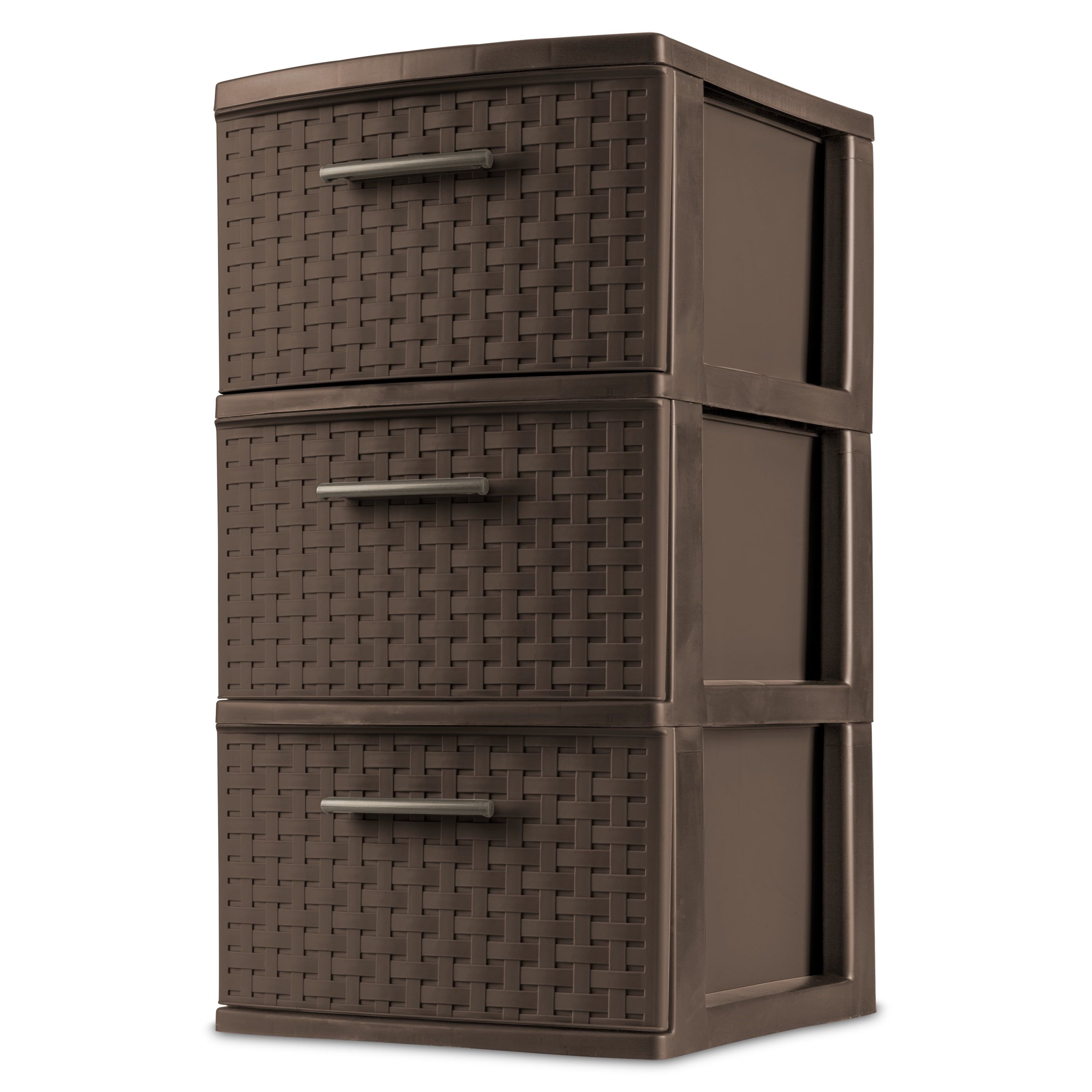 Espresso Weave 3-Drawer Plastic Storage Tower