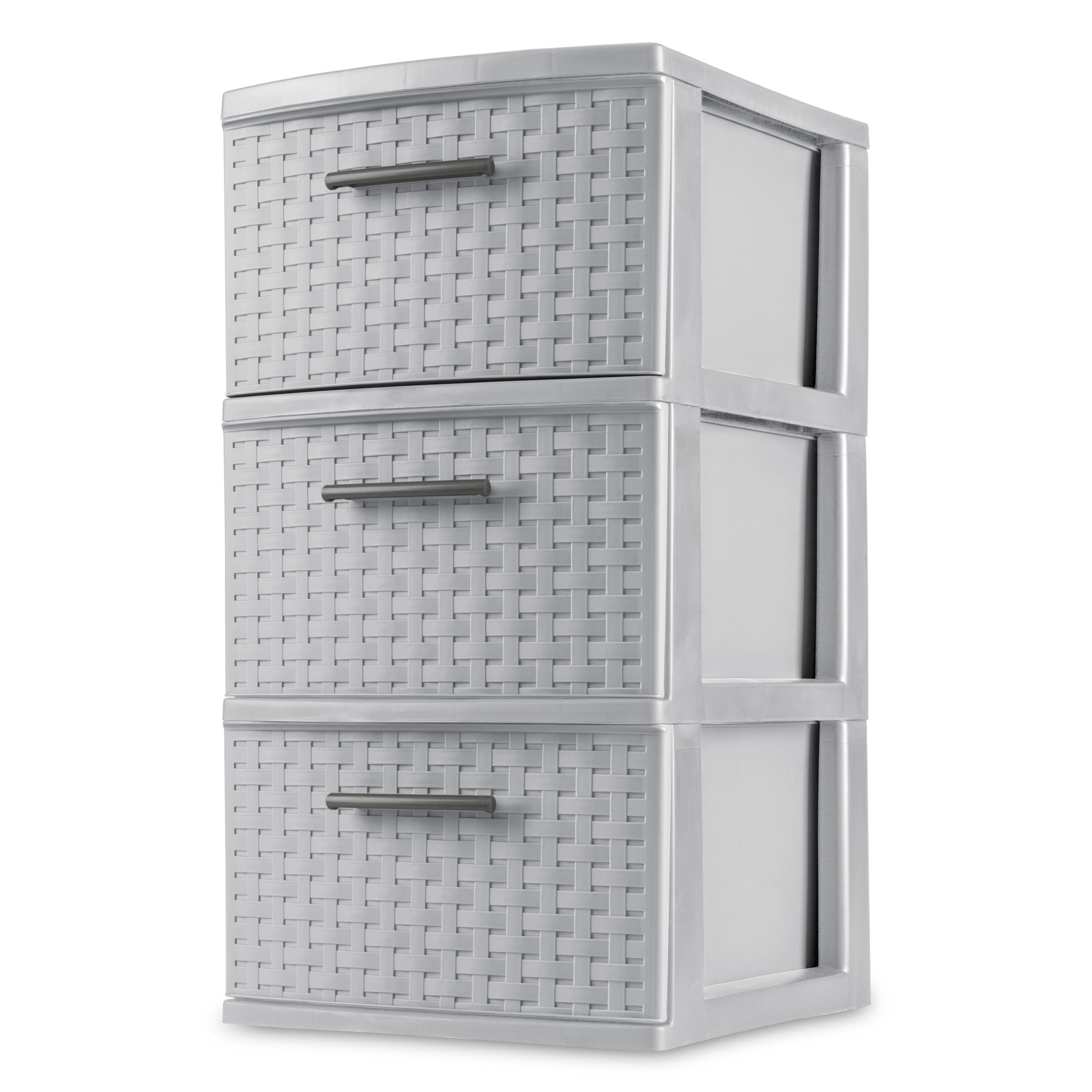 Cement Gray 3-Drawer Weave Plastic Storage Tower