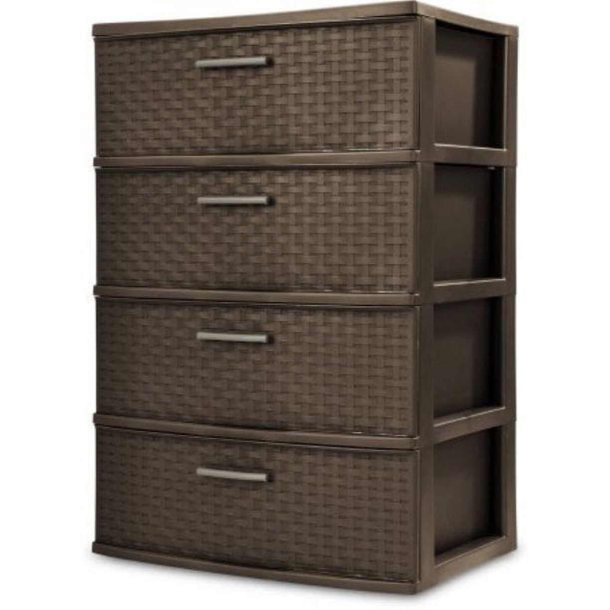 Espresso 4-Drawer Wide Weave Plastic Storage Tower