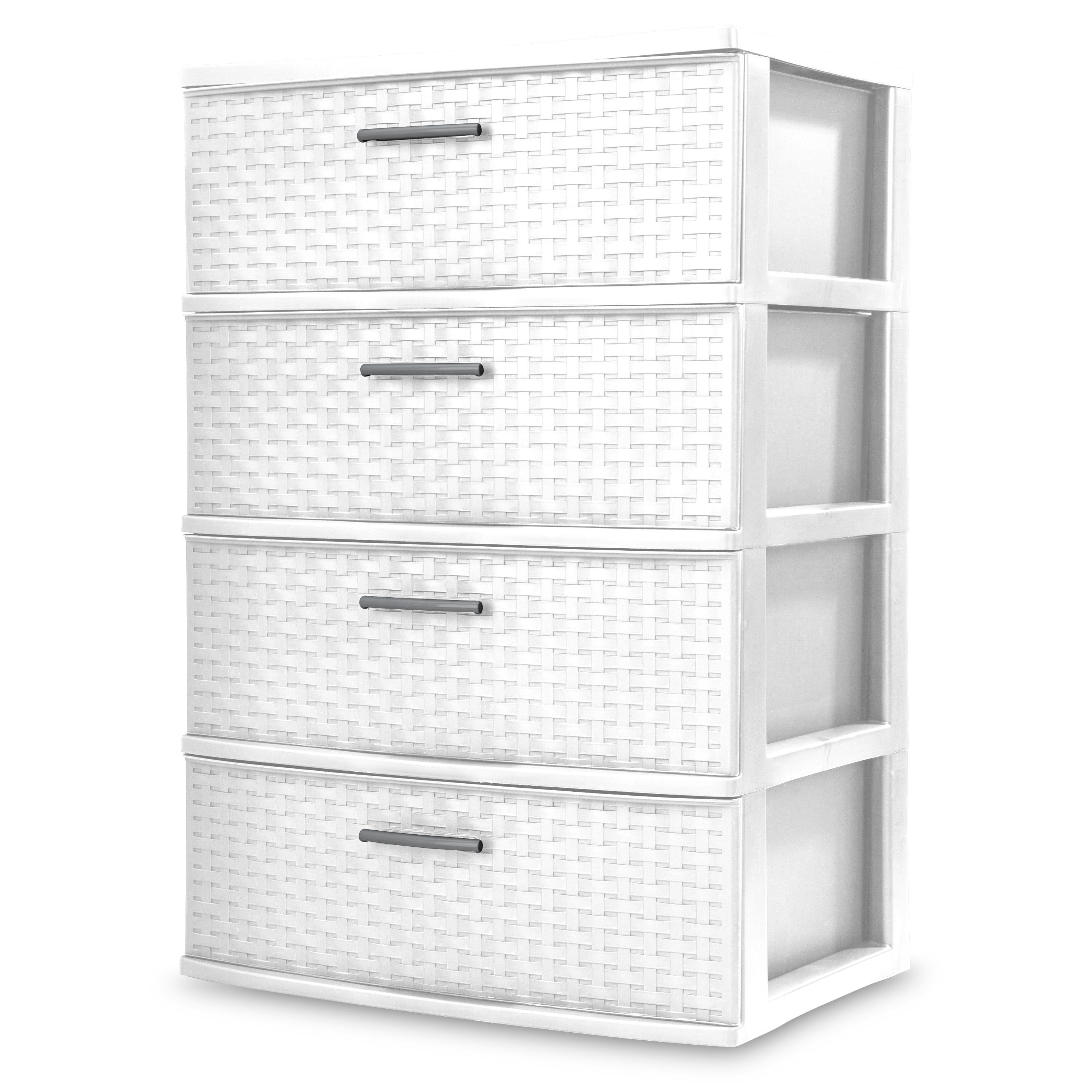 White 4-Drawer Wide Weave Plastic Storage Tower