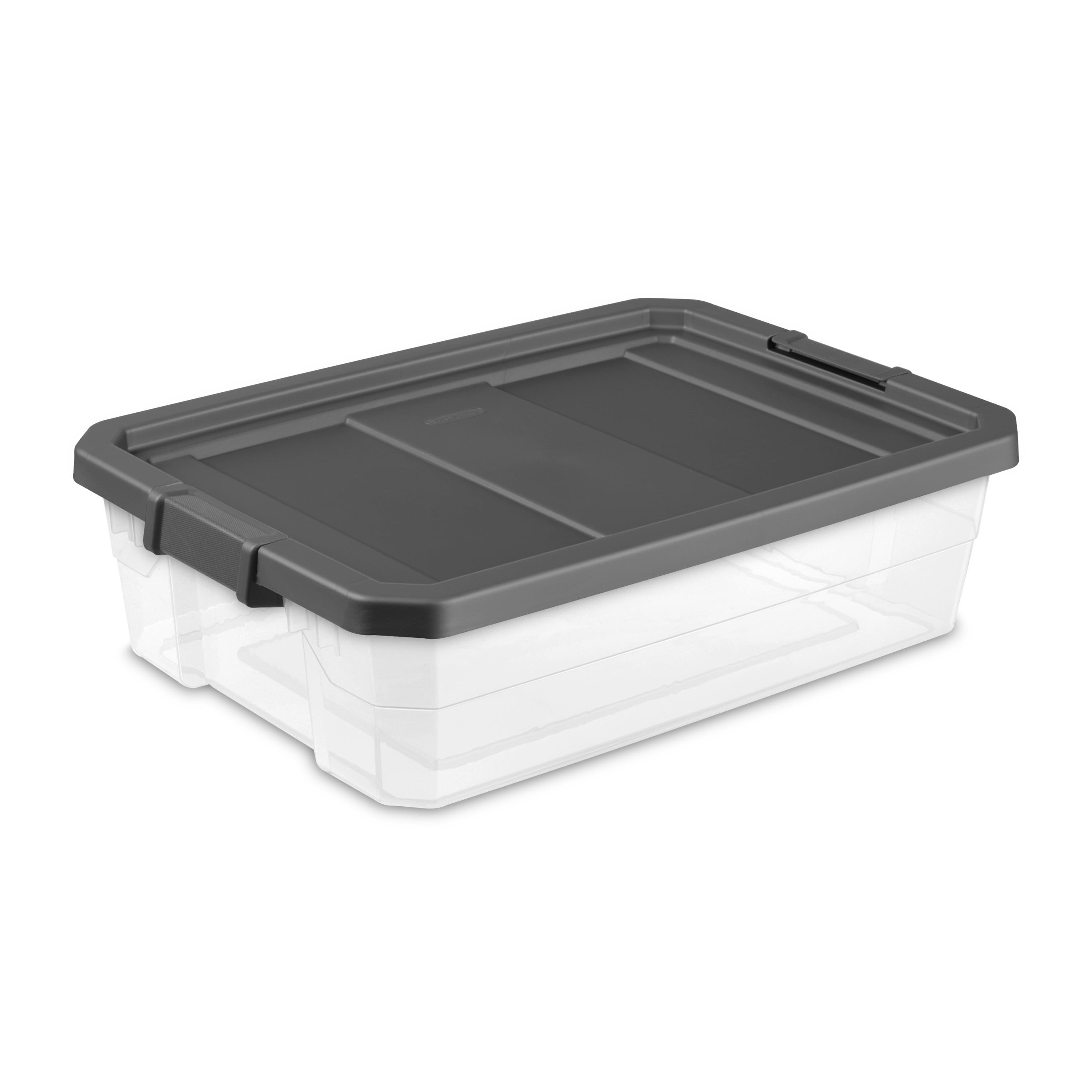 Flat Gray Plastic Stackable Lidded Storage Box, 40 Qt