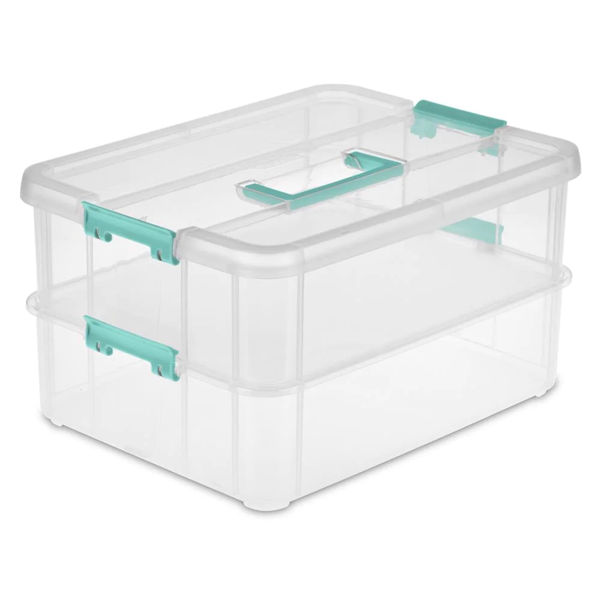 Clear 2-Tier Stackable Plastic Storage Box with Handle