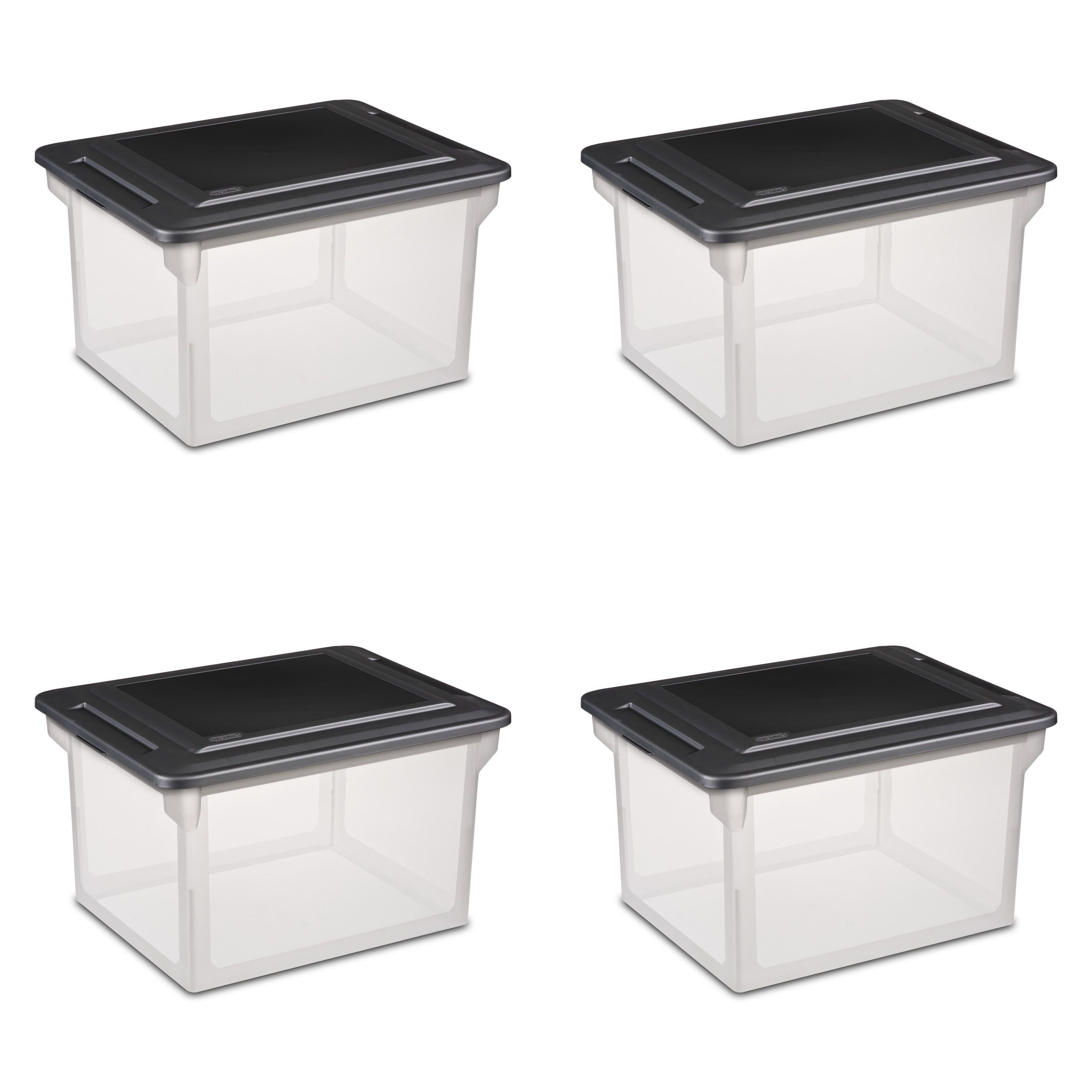 Black Plastic Office File Boxes with Snap Lids, Set of 4