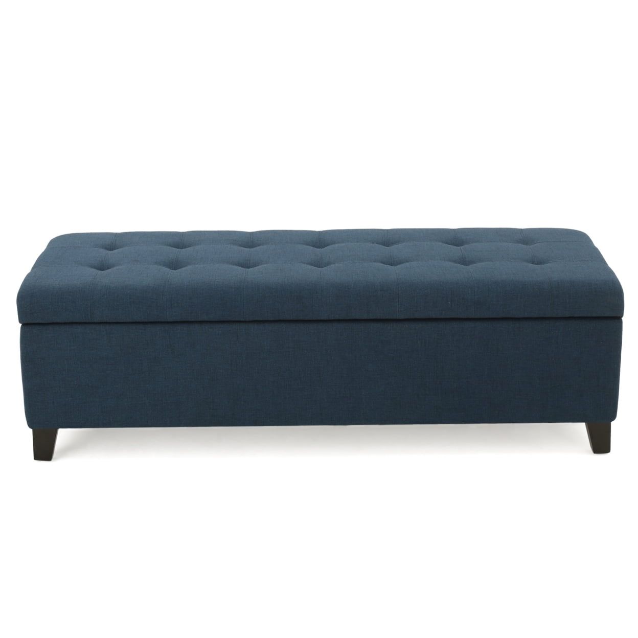 Sterling Dark Blue Fabric Tufted Storage Ottoman with Birch Legs