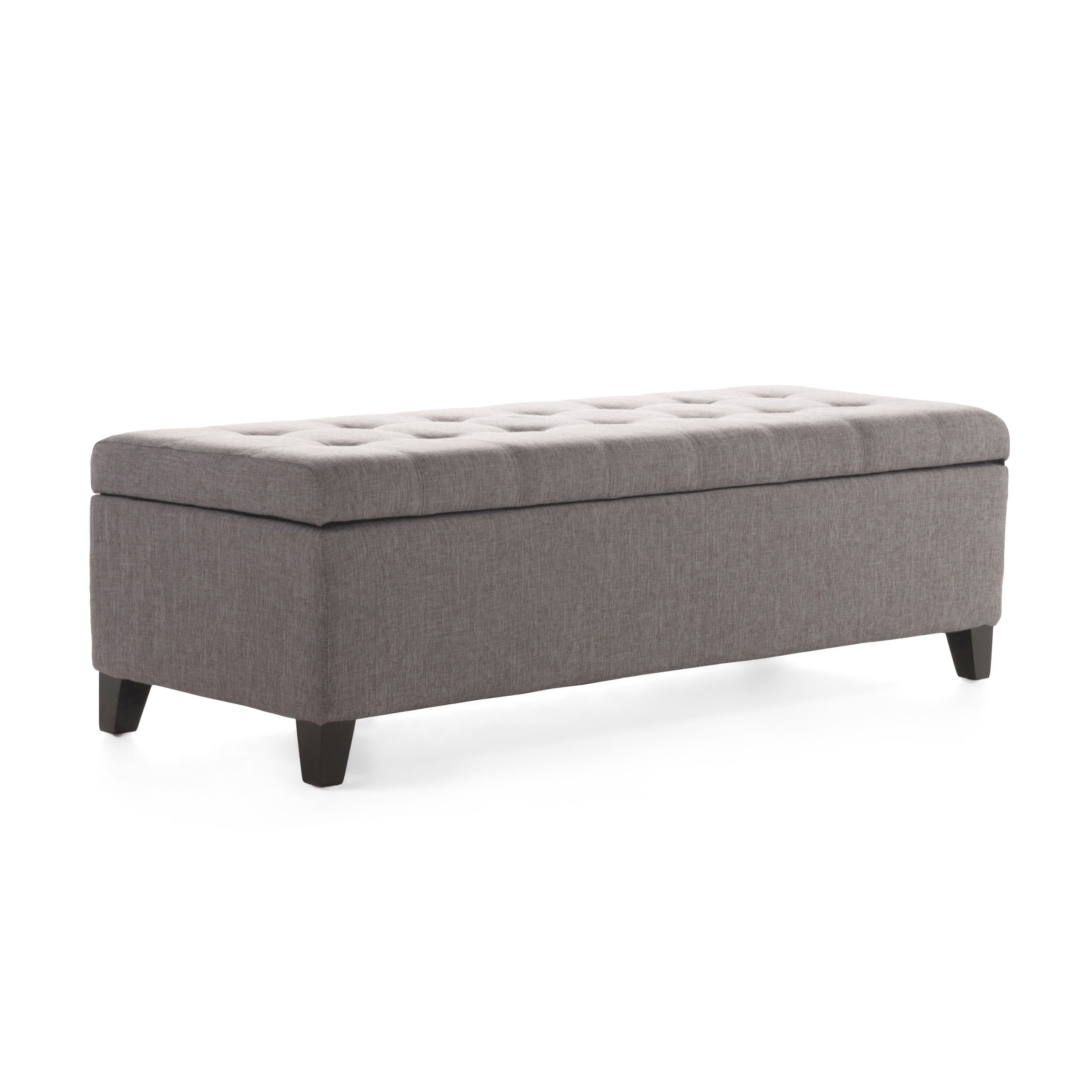Gray Tufted Fabric Storage Ottoman with Dark Brown Legs