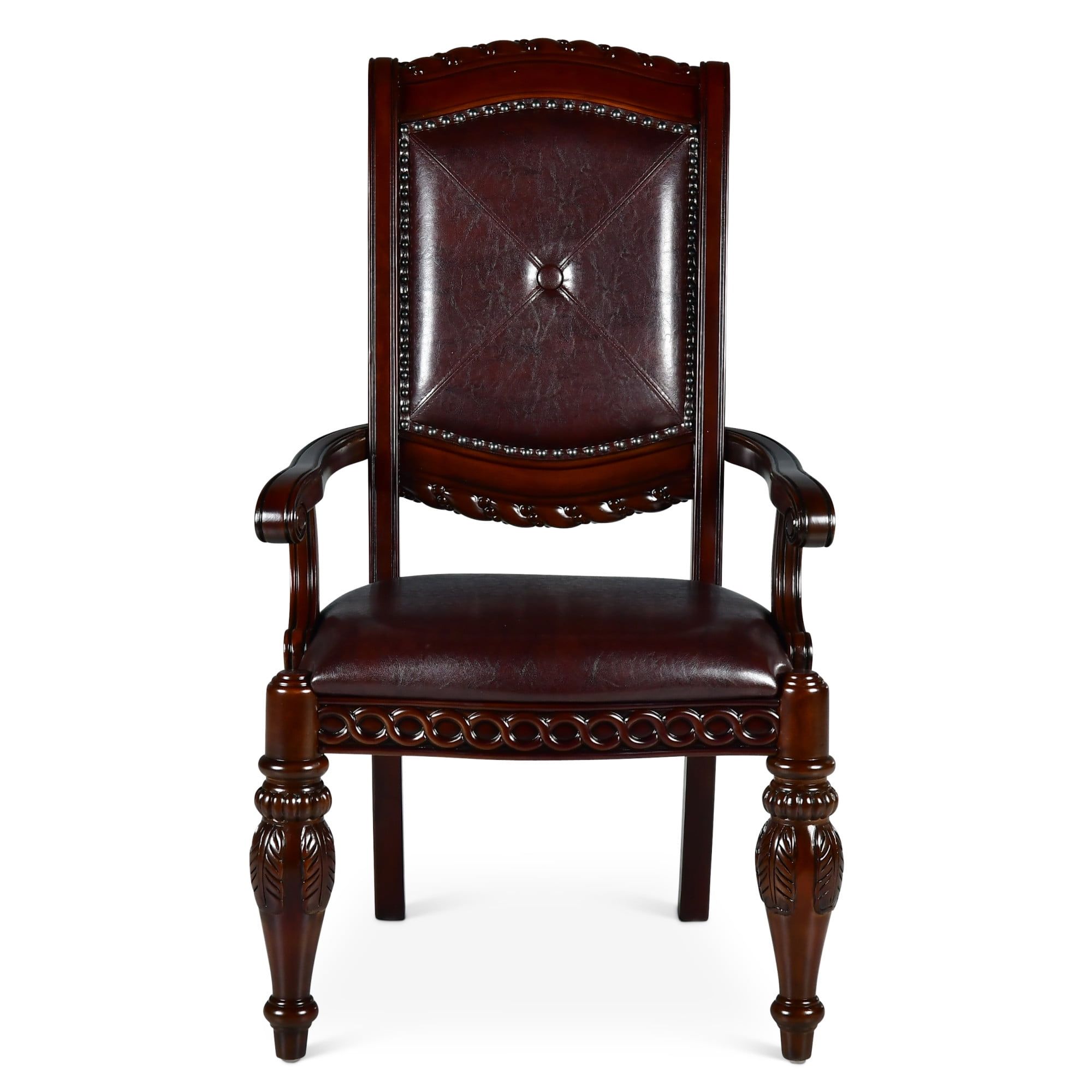 Antoinette Traditional Brown Leather Upholstered Arm Chair