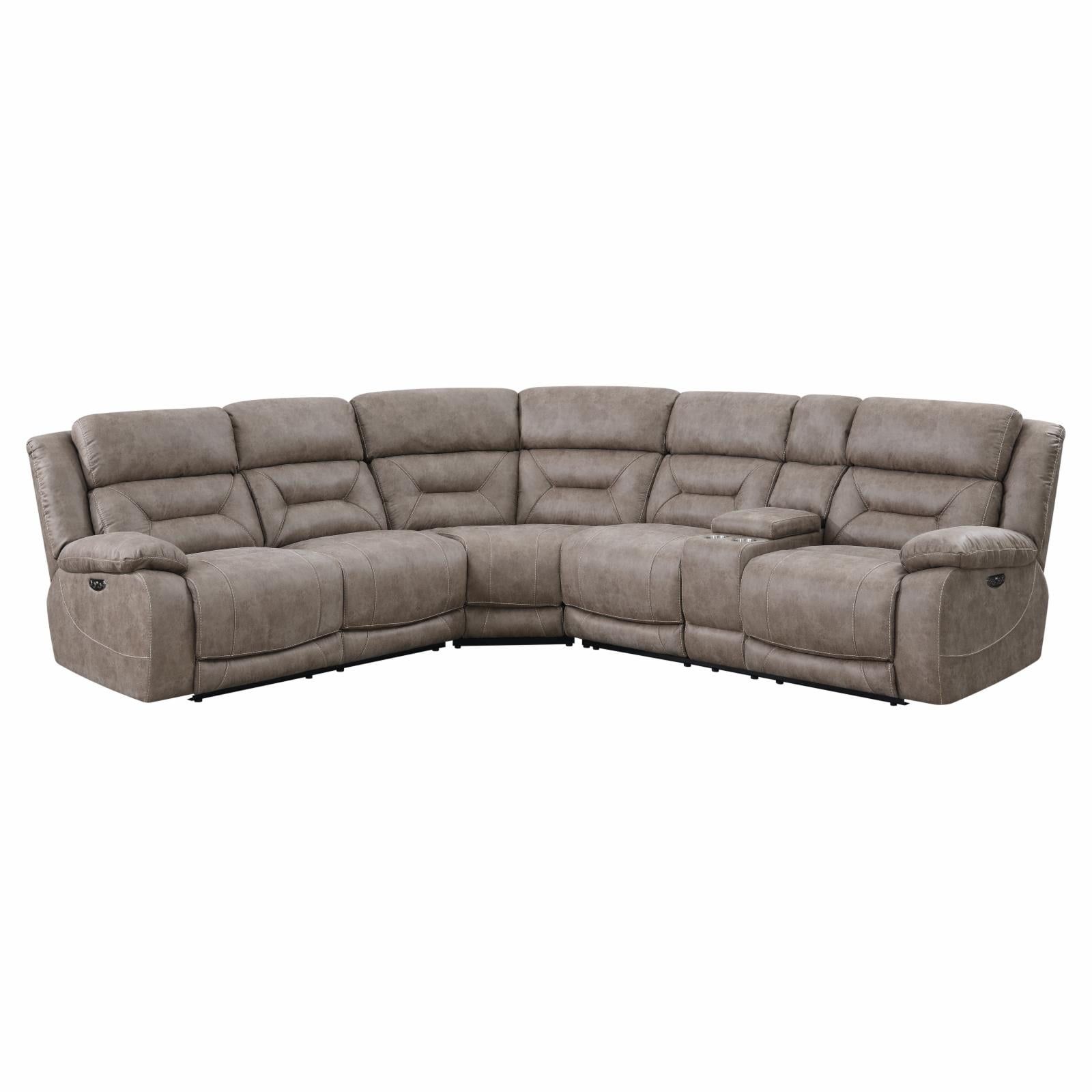 Gray Tufted Three Piece Fabric Reclining Sectional with Cup Holder