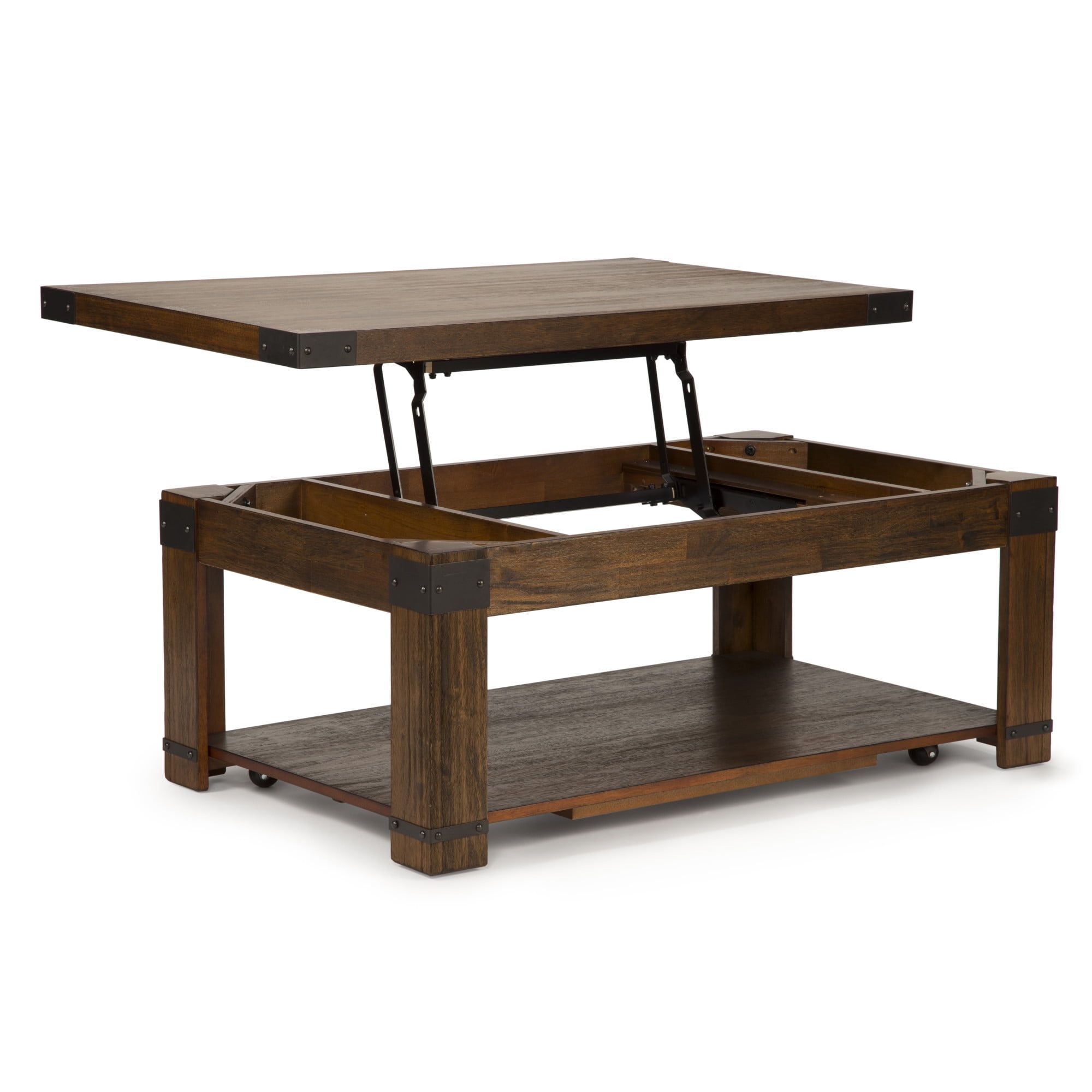 Brown Rectangular Wood Lift-Top Coffee Table with Storage