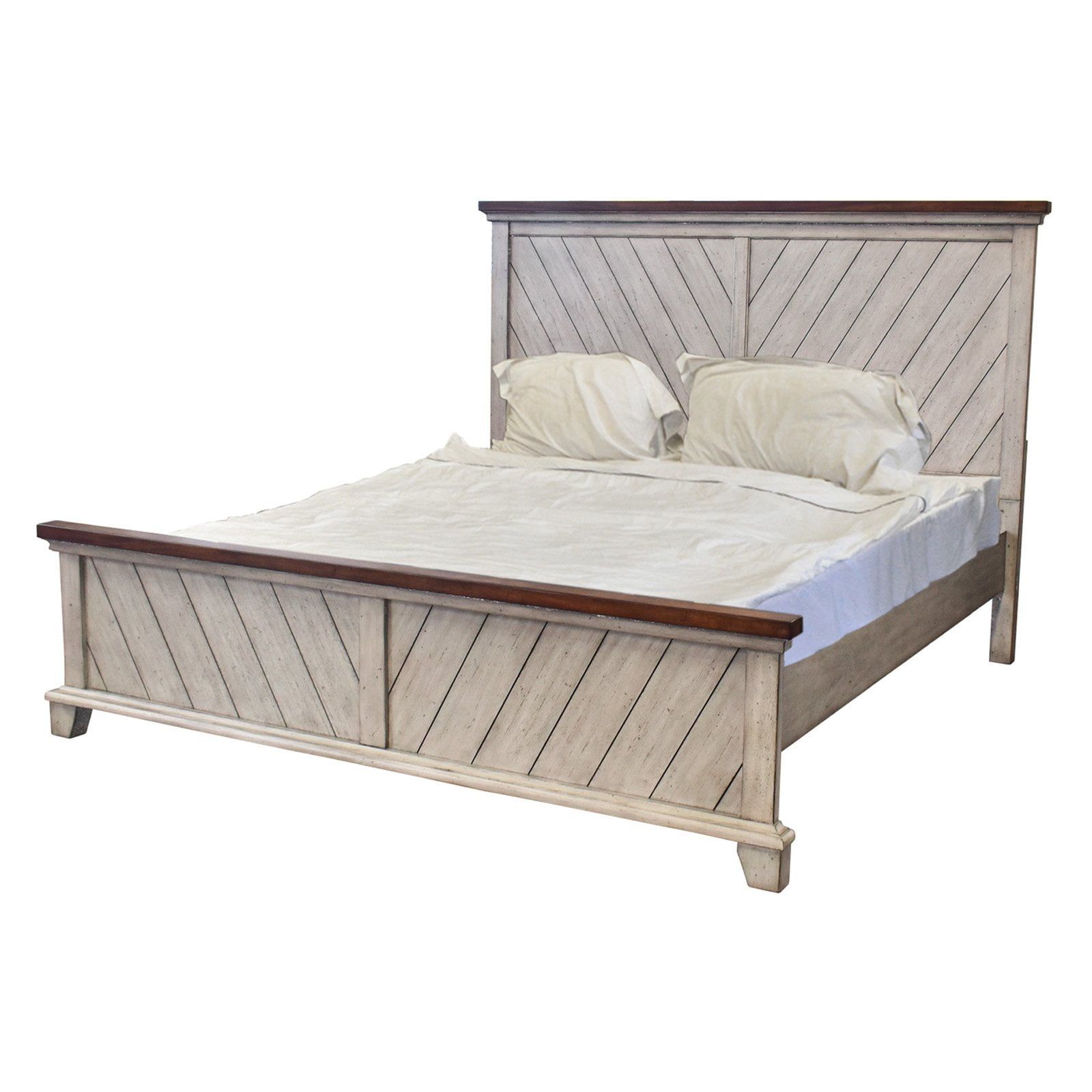 King Size Rustic Wood Frame Upholstered Bed with Storage