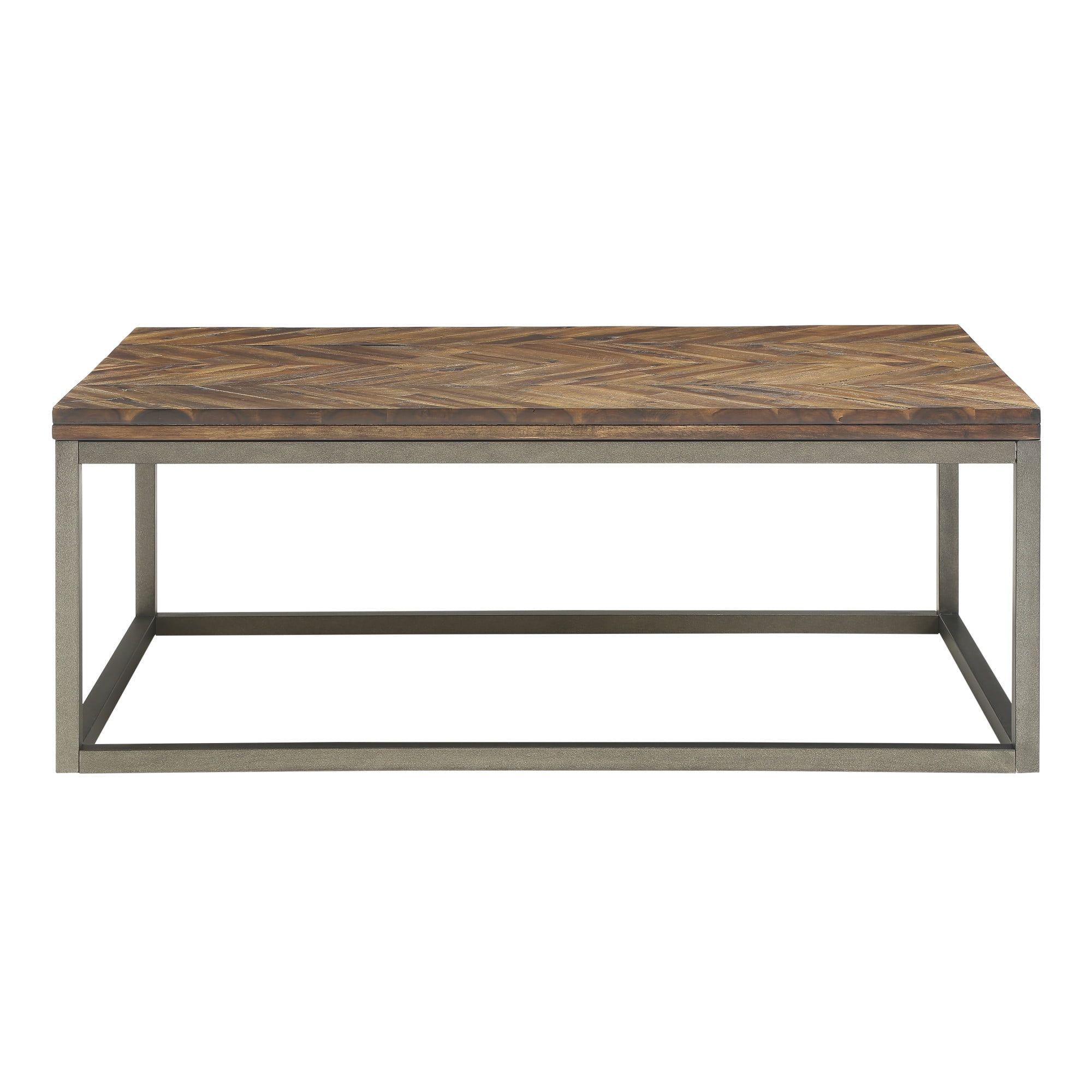 Lorenza Medium Brown Acacia Wood and Steel Rectangular Coffee Table