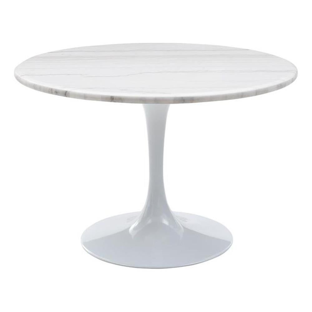 White Marquina Marble Round Dining Table with Metal Base