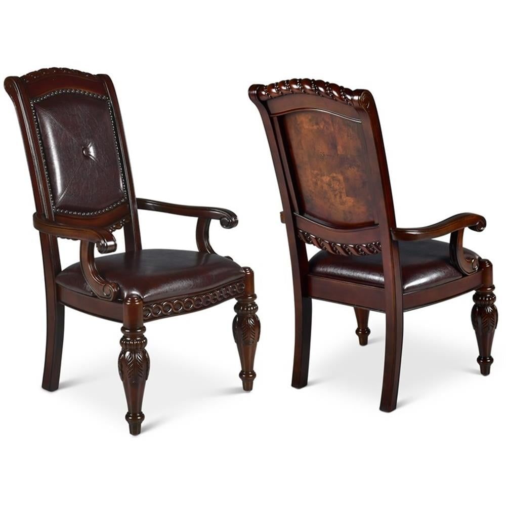 Antoinette Brown Leather and Mahogany Upholstered Dining Arm Chair