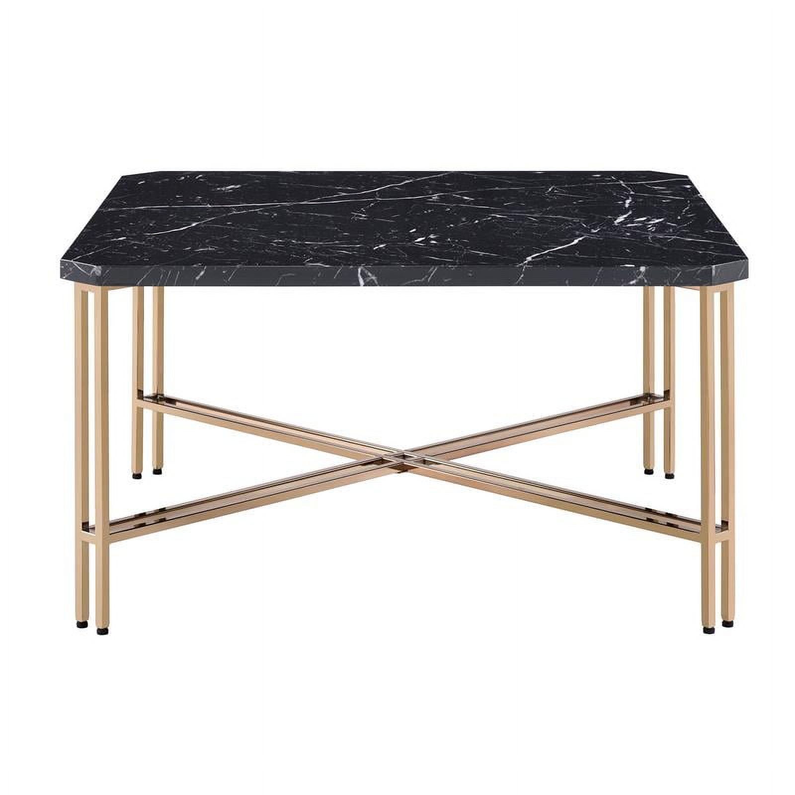 Black Faux Marble Square Cocktail Table with Gold Metal Base