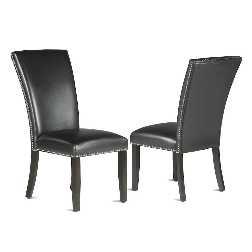 Elegant Black Faux Leather Side Chair with Nickel Nail Head Trim