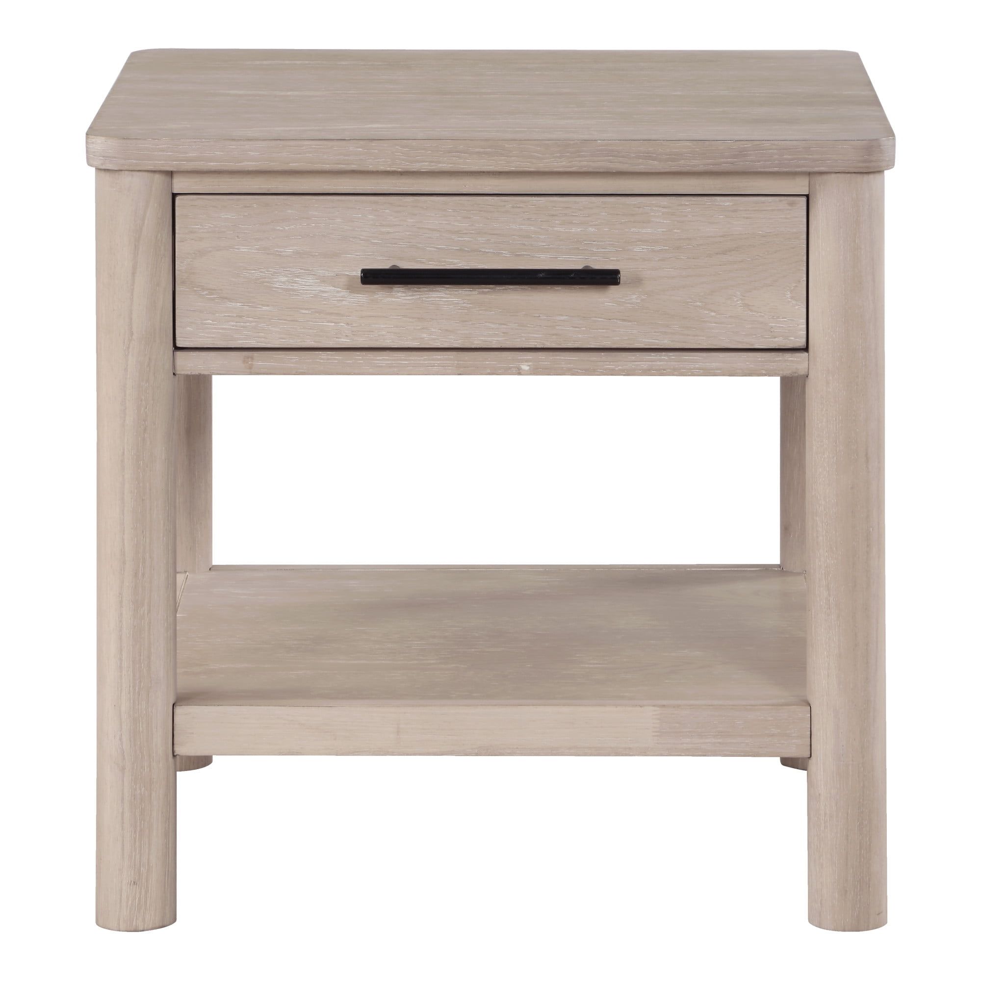 Washed Oak 24" Square End Table with Drawer and Shelf